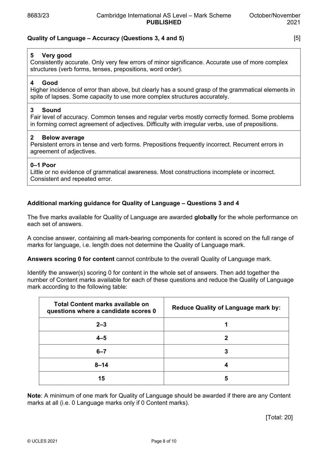 Mark scheme, page 8 of 10
