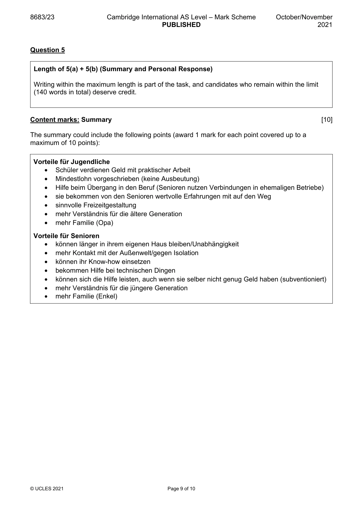 Mark scheme, page 9 of 10