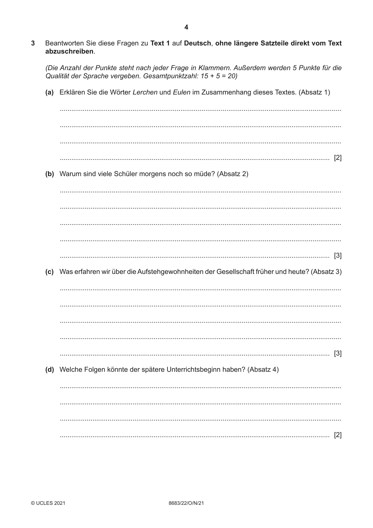 Cambridge A Level German - Language (AS Level only) 8683 2021 Oct/Nov Paper 2 · Variant 2 question paper, page 4 of 12