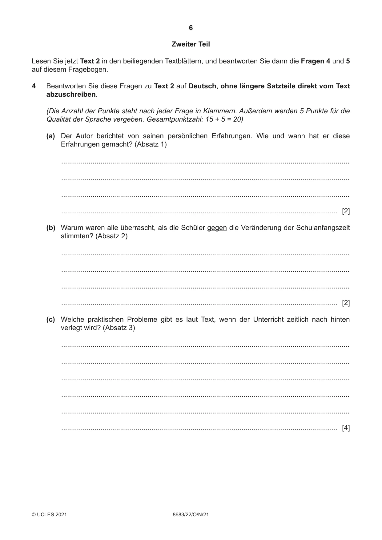 Cambridge A Level German - Language (AS Level only) 8683 2021 Oct/Nov Paper 2 · Variant 2 question paper, page 6 of 12