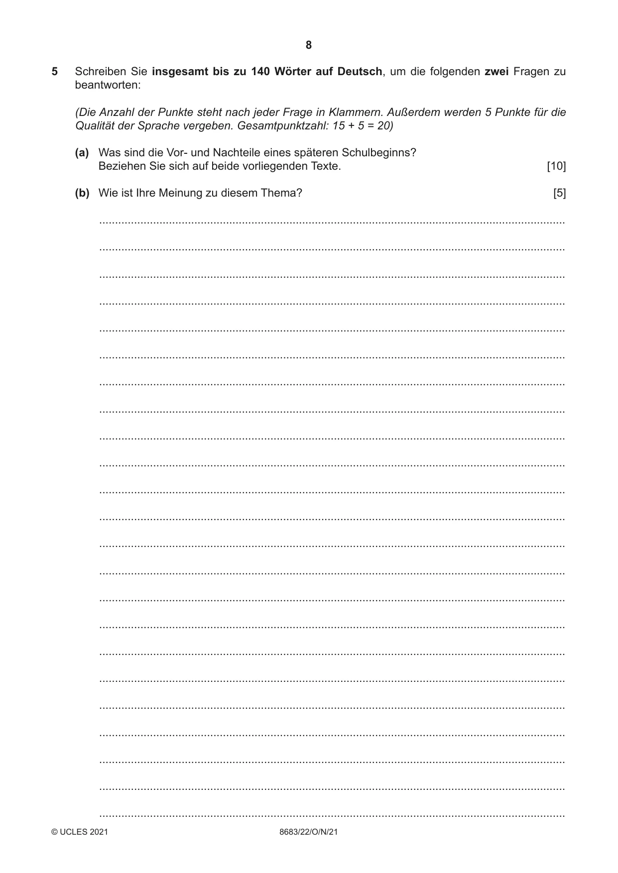 Cambridge A Level German - Language (AS Level only) 8683 2021 Oct/Nov Paper 2 · Variant 2 question paper, page 8 of 12