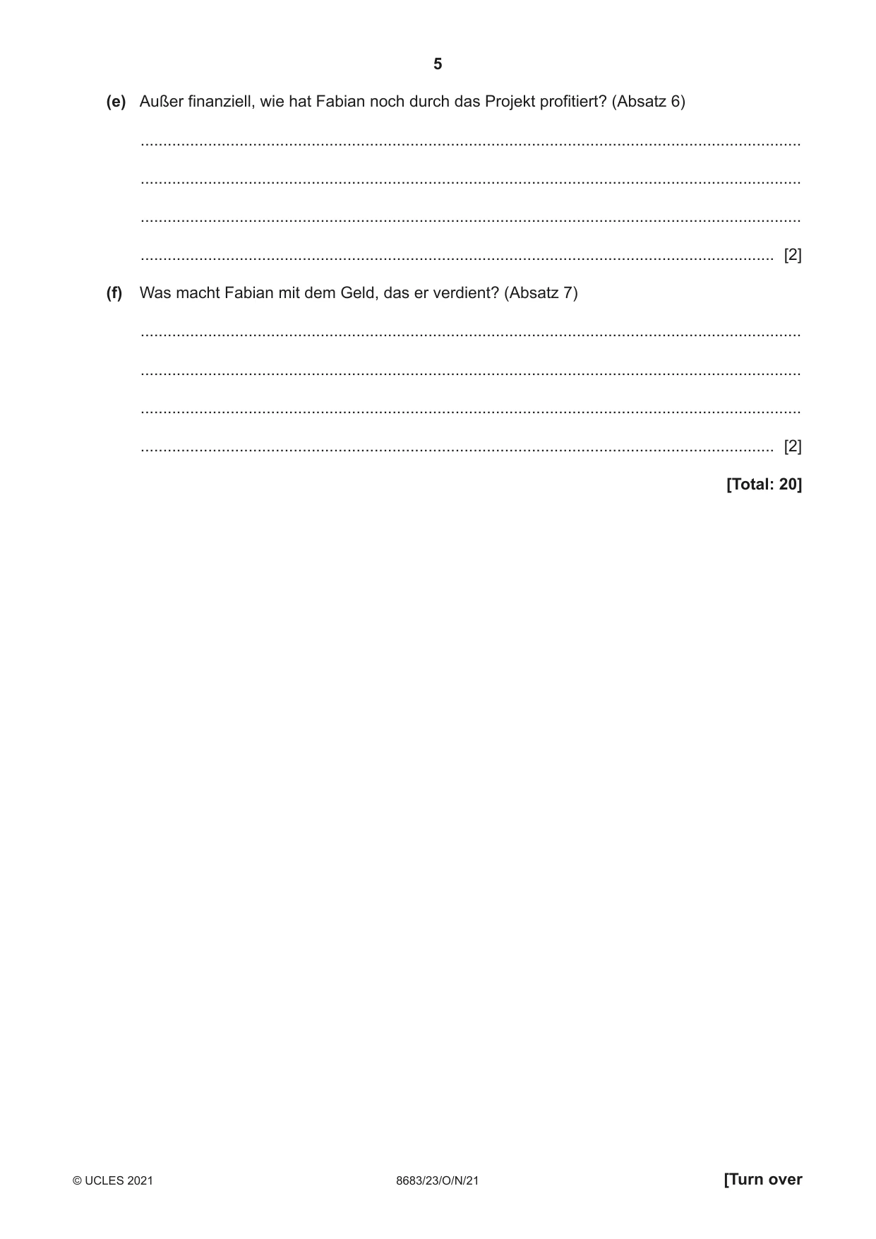 Cambridge A Level German - Language (AS Level only) 8683 2021 Oct/Nov Paper 2 · Variant 3 question paper, page 5 of 12