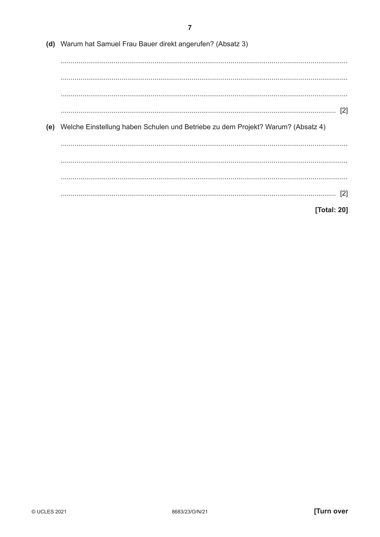 Cambridge A Level German - Language (AS Level only) 8683 2021 Oct/Nov Paper 2 · Variant 3 question paper, page 7 of 12