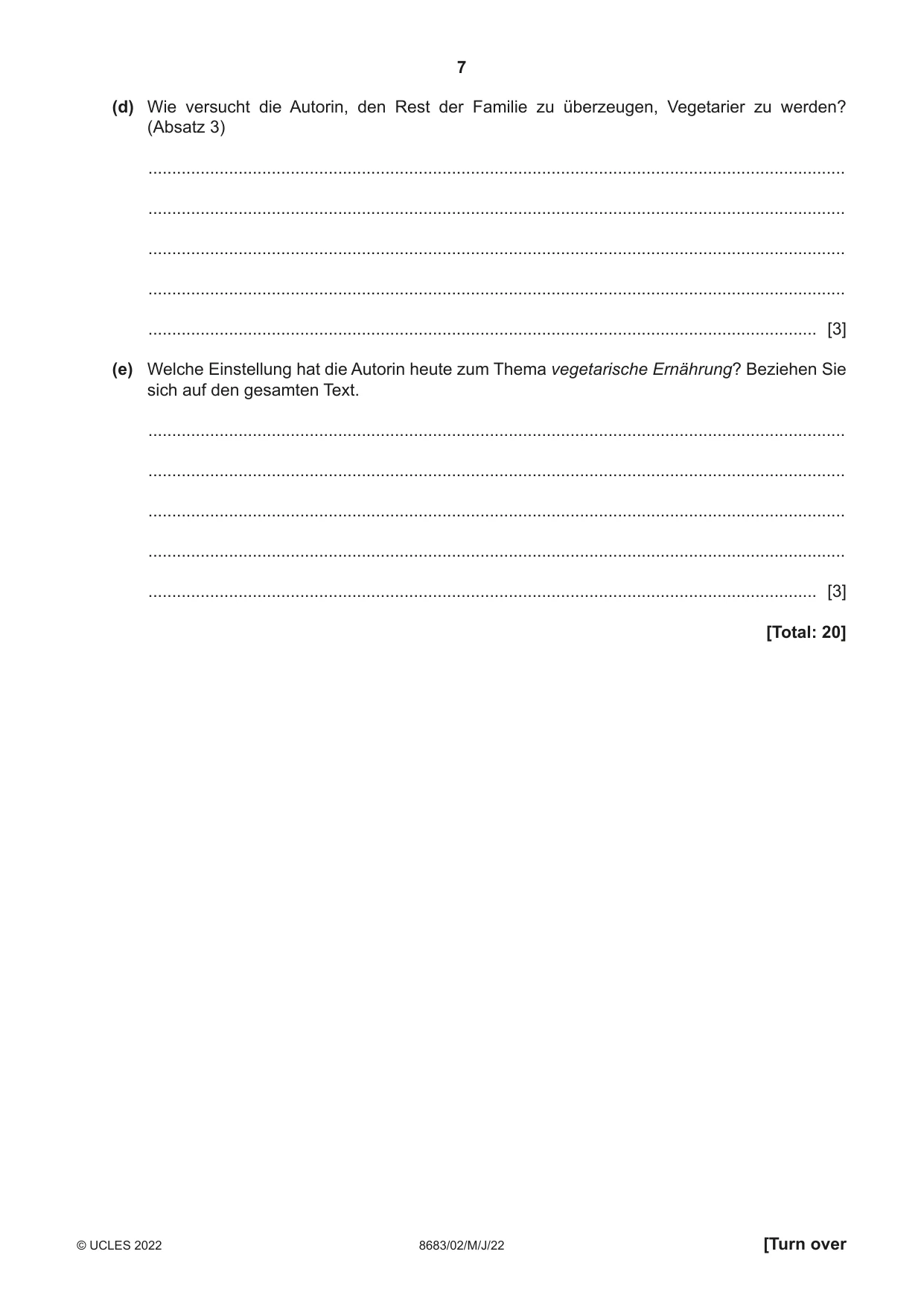 Cambridge A Level German - Language (AS Level only) 8683 2022 May/June Paper 2 · Variant 0 question paper, page 7 of 12