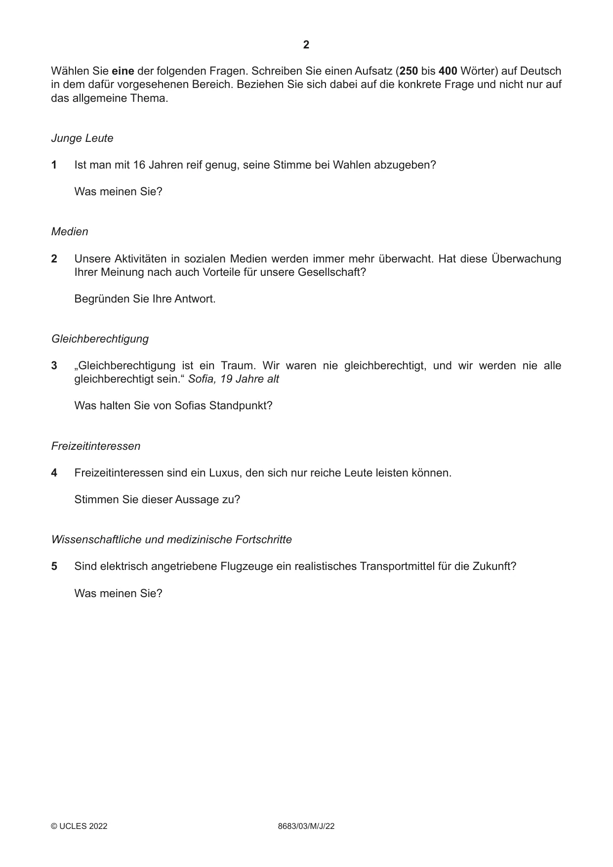 Cambridge A Level German - Language (AS Level only) 8683 2022 May/June Paper 3 · Variant 0 question paper, page 2 of 8