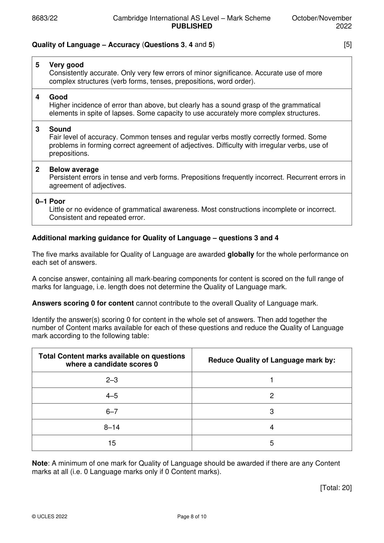 Mark scheme, page 8 of 10