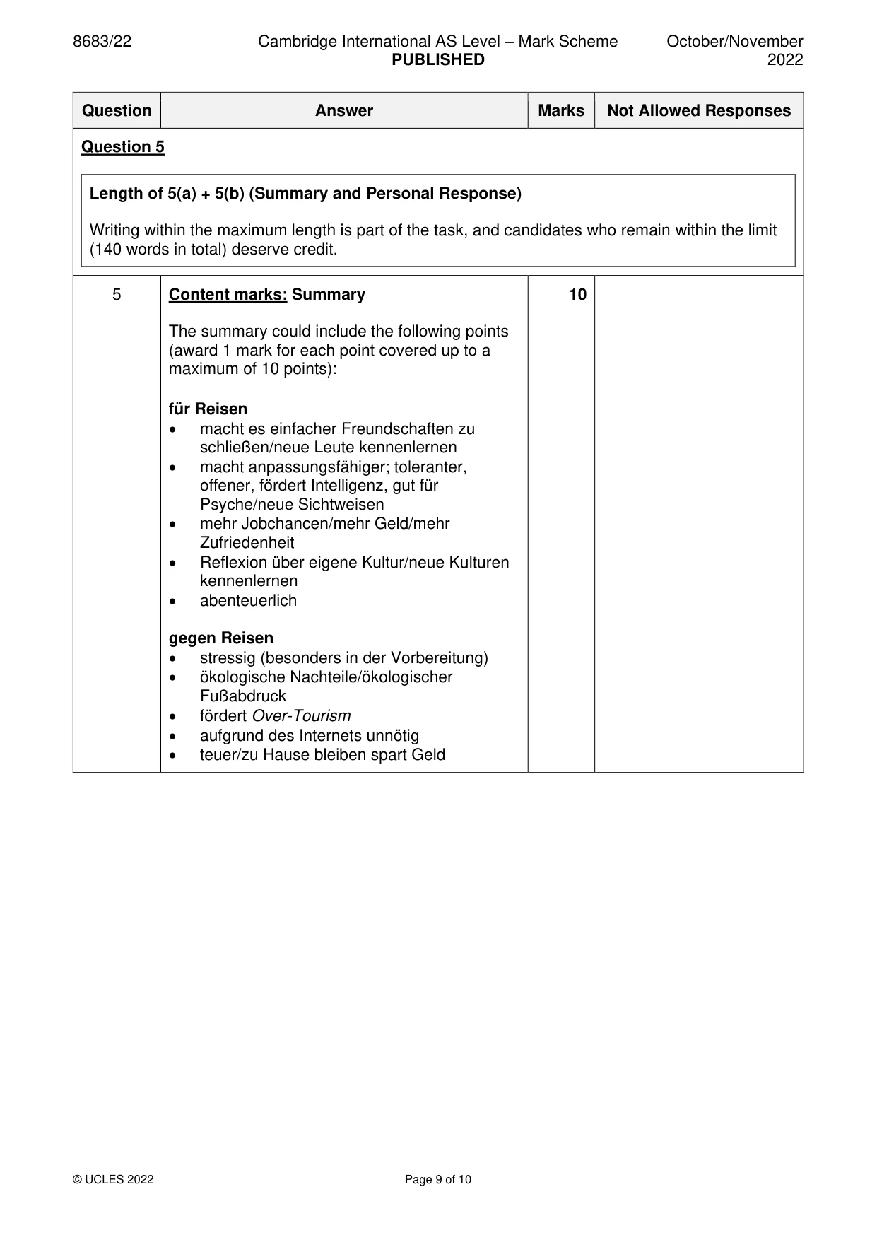 Mark scheme, page 9 of 10
