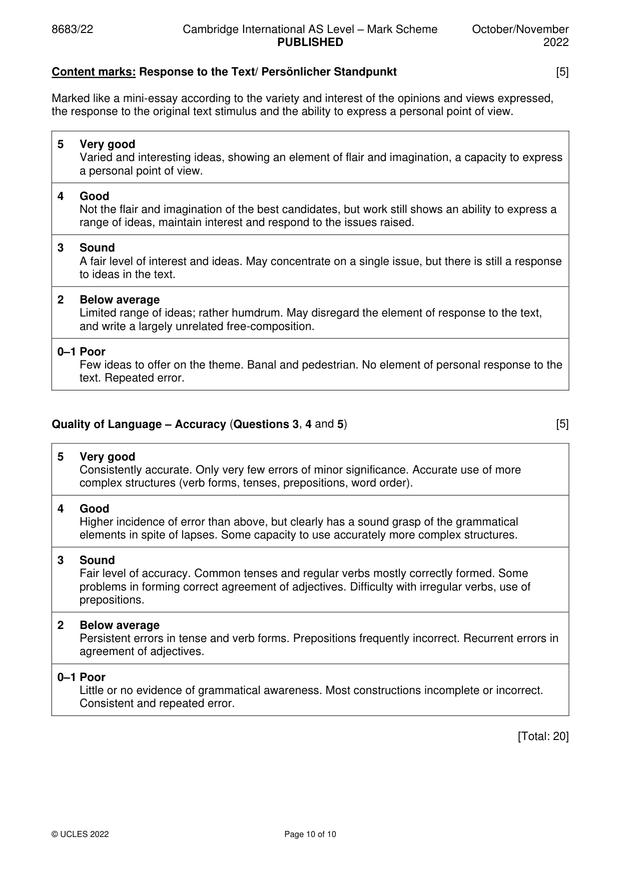 Mark scheme, page 10 of 10