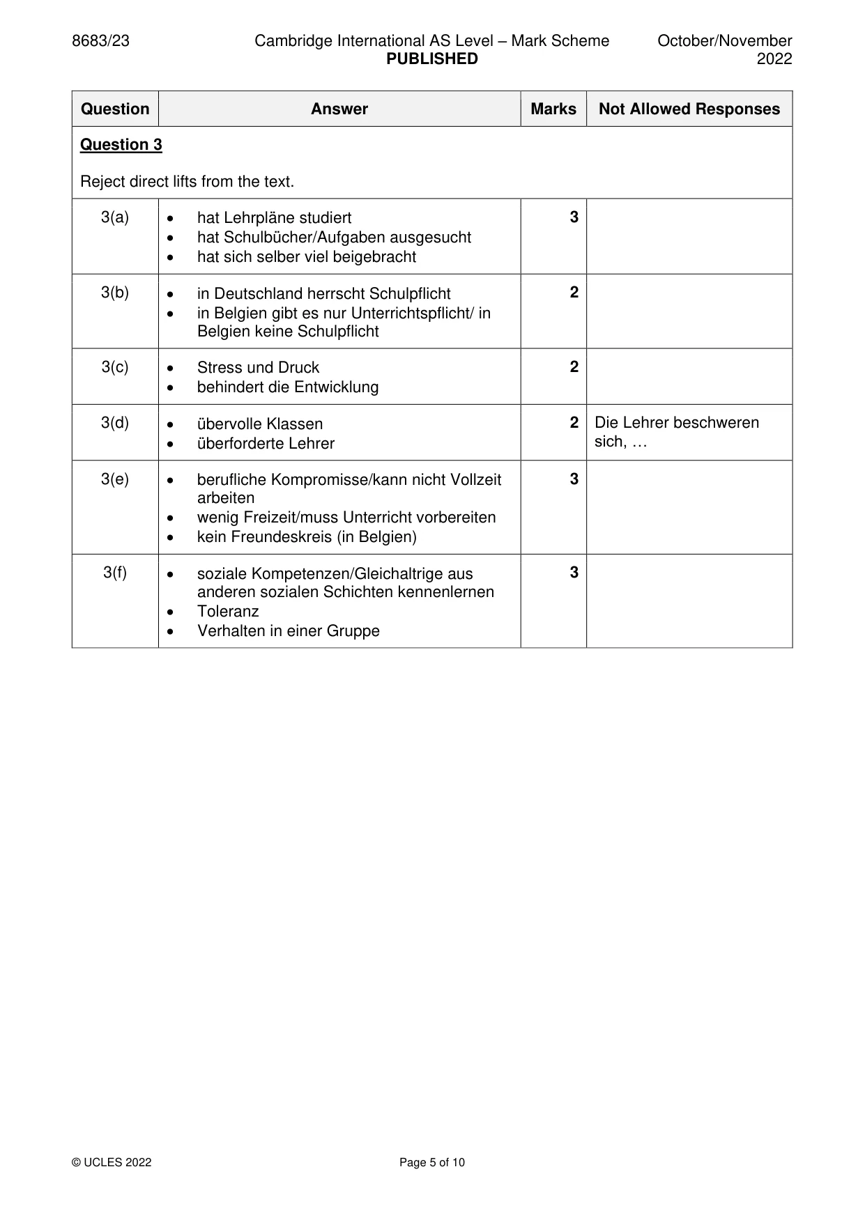 Mark scheme, page 5 of 10