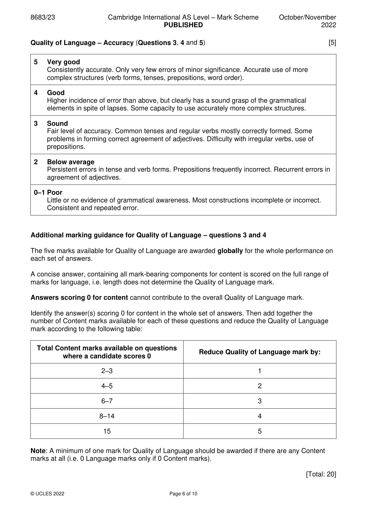 Mark scheme, page 6 of 10