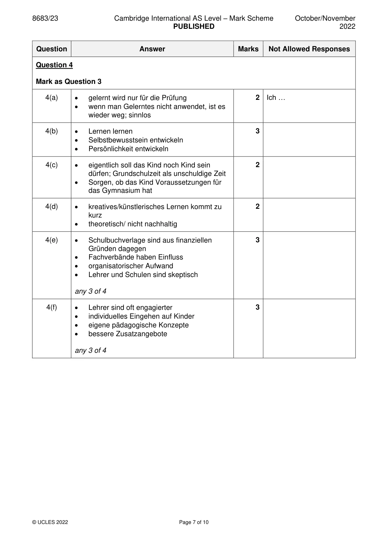 Mark scheme, page 7 of 10
