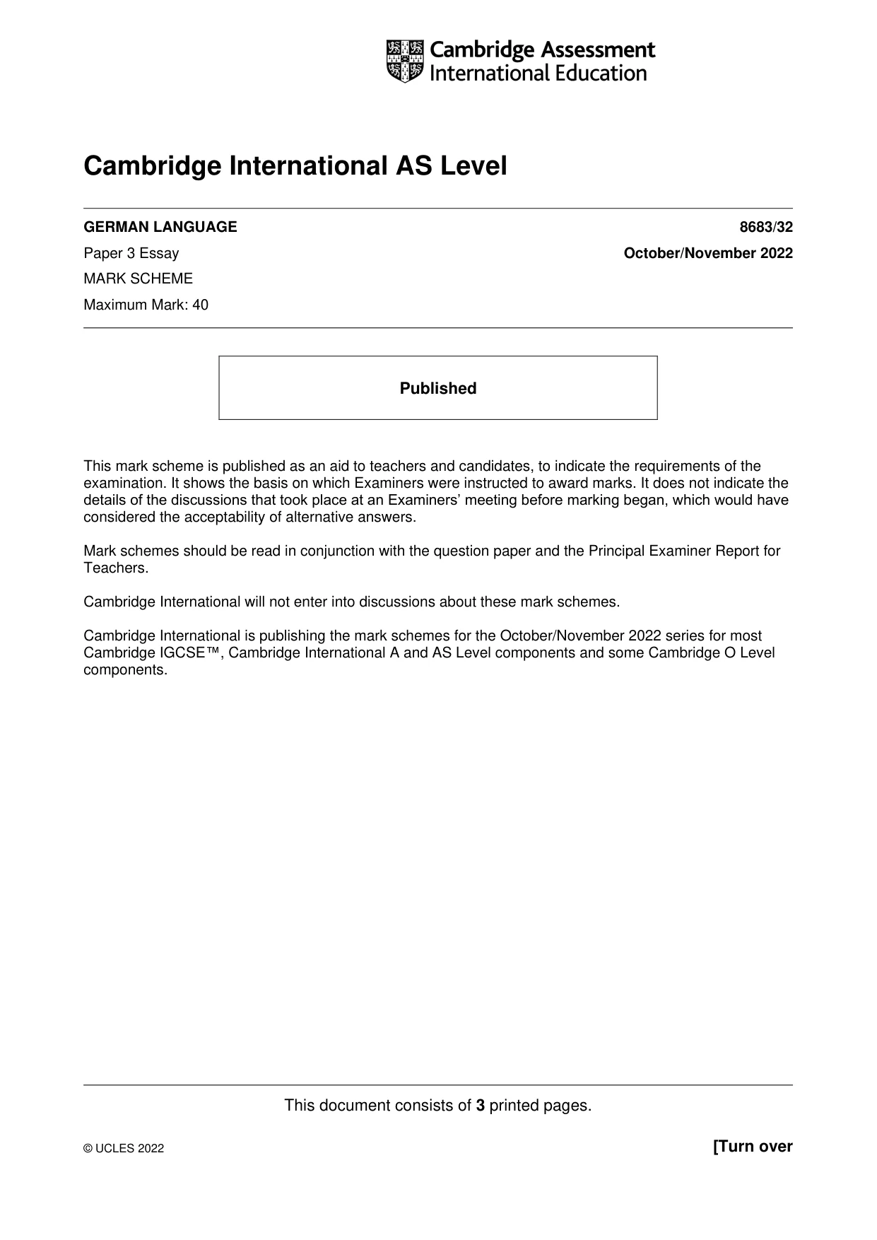 Mark scheme, page 1 of 3