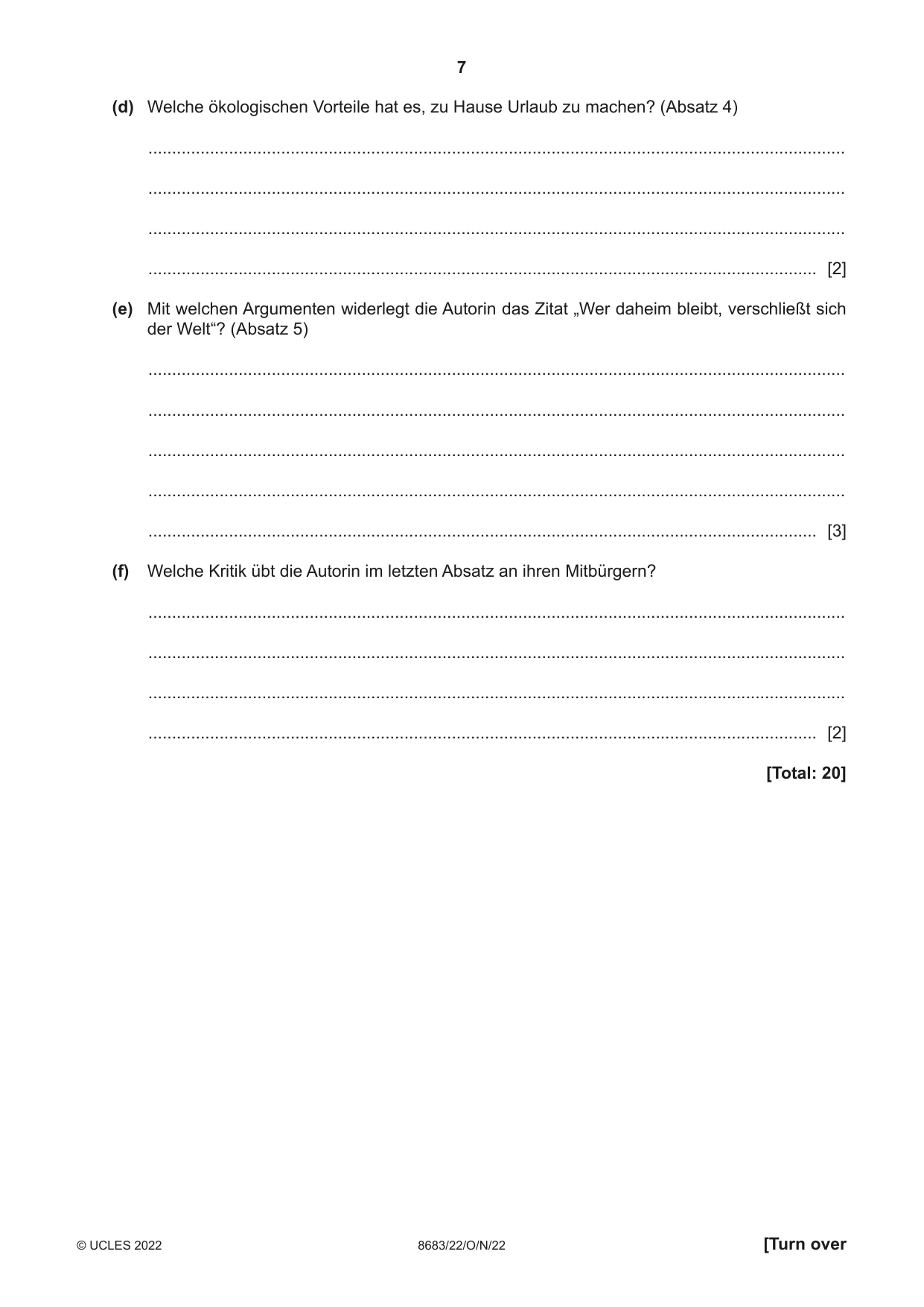 Cambridge A Level German - Language (AS Level only) 8683 2022 Oct/Nov Paper 2 · Variant 2 question paper, page 7 of 12