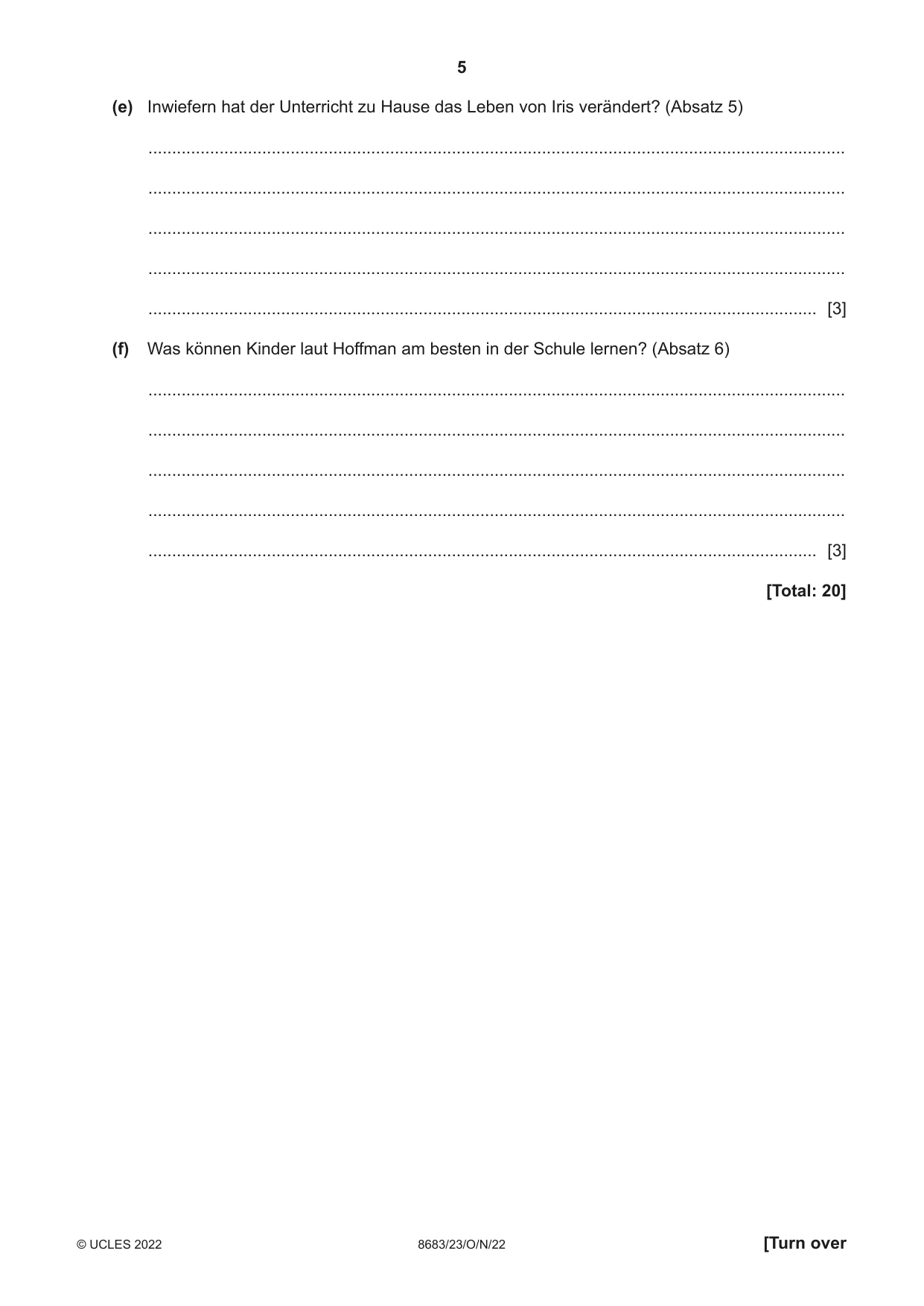 Cambridge A Level German - Language (AS Level only) 8683 2022 Oct/Nov Paper 2 · Variant 3 question paper, page 5 of 12