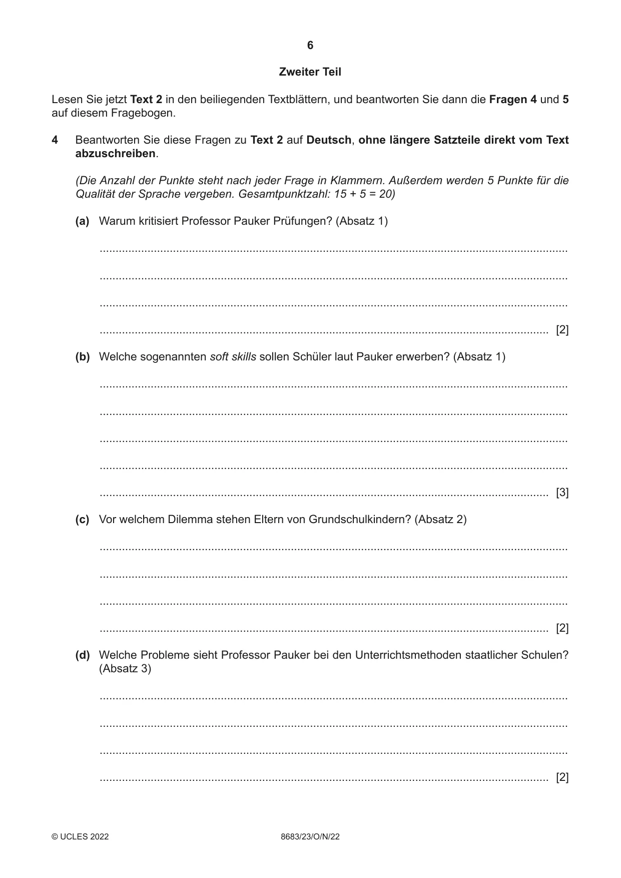 Cambridge A Level German - Language (AS Level only) 8683 2022 Oct/Nov Paper 2 · Variant 3 question paper, page 6 of 12