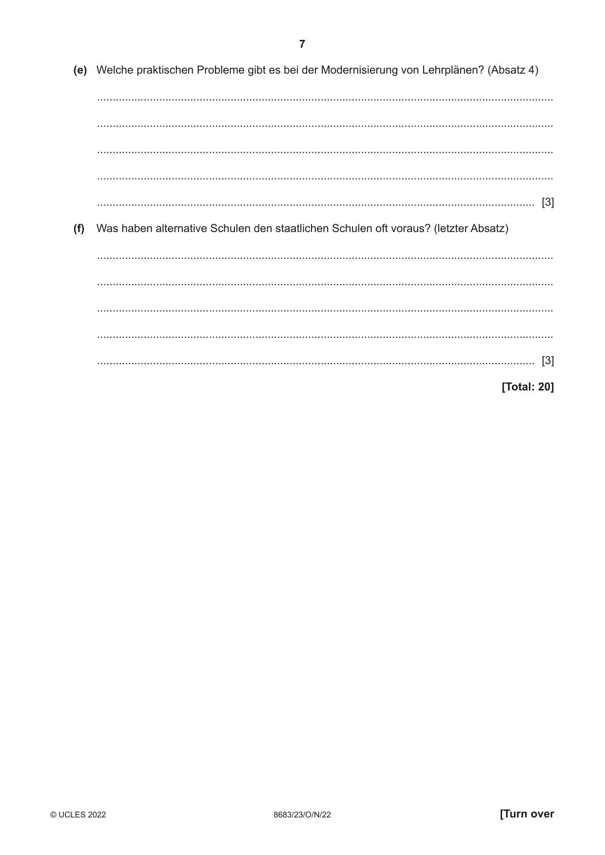 Cambridge A Level German - Language (AS Level only) 8683 2022 Oct/Nov Paper 2 · Variant 3 question paper, page 7 of 12