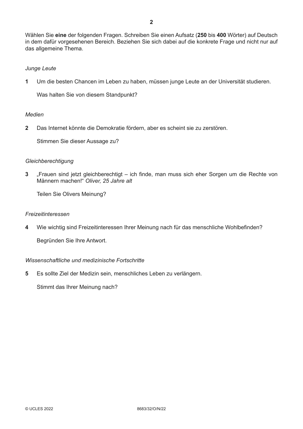 Cambridge A Level German - Language (AS Level only) 8683 2022 Oct/Nov Paper 3 · Variant 2 question paper, page 2 of 8