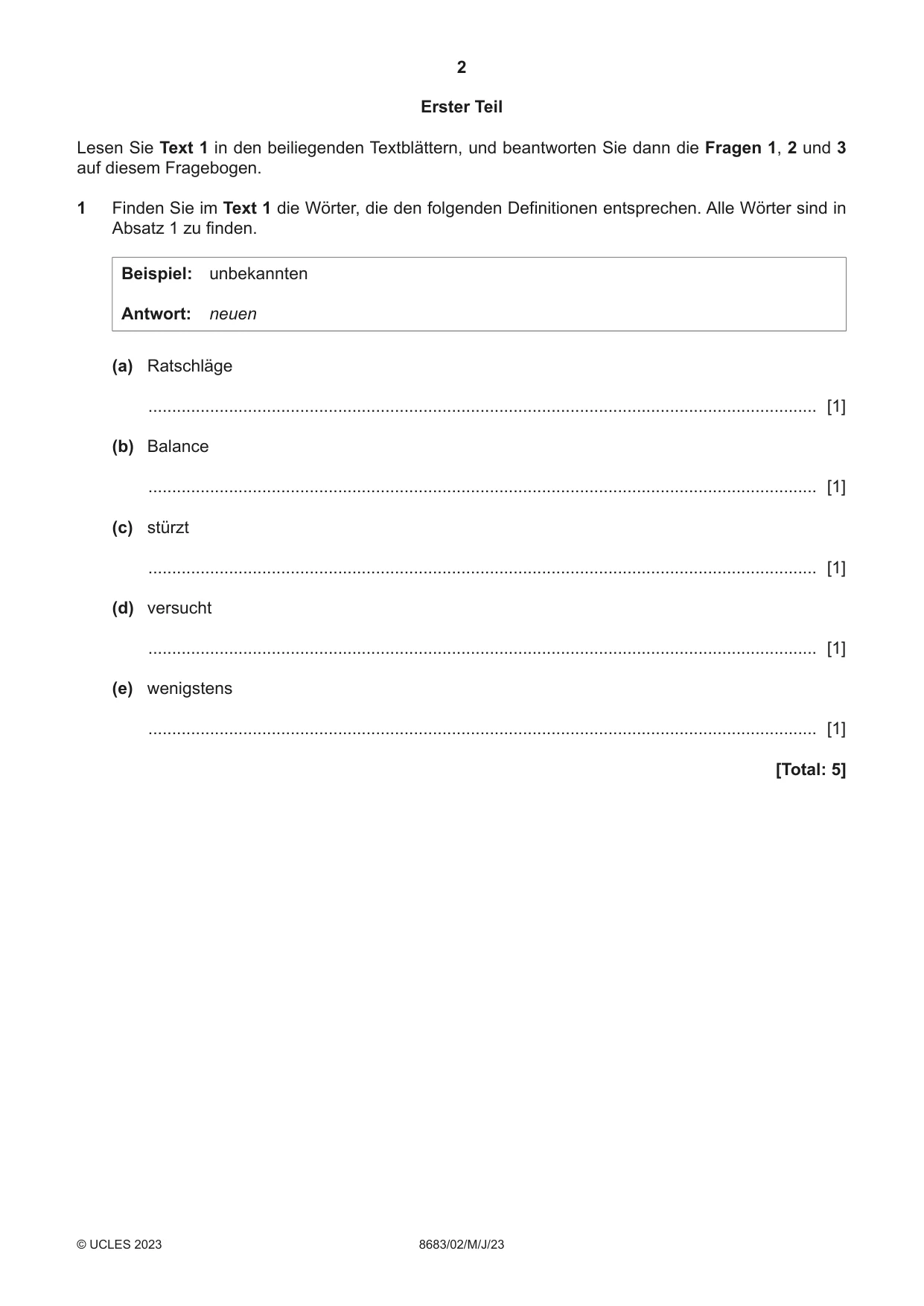 Cambridge A Level German - Language (AS Level only) 8683 2023 May/June Paper 2 · Variant 0 question paper, page 2 of 12