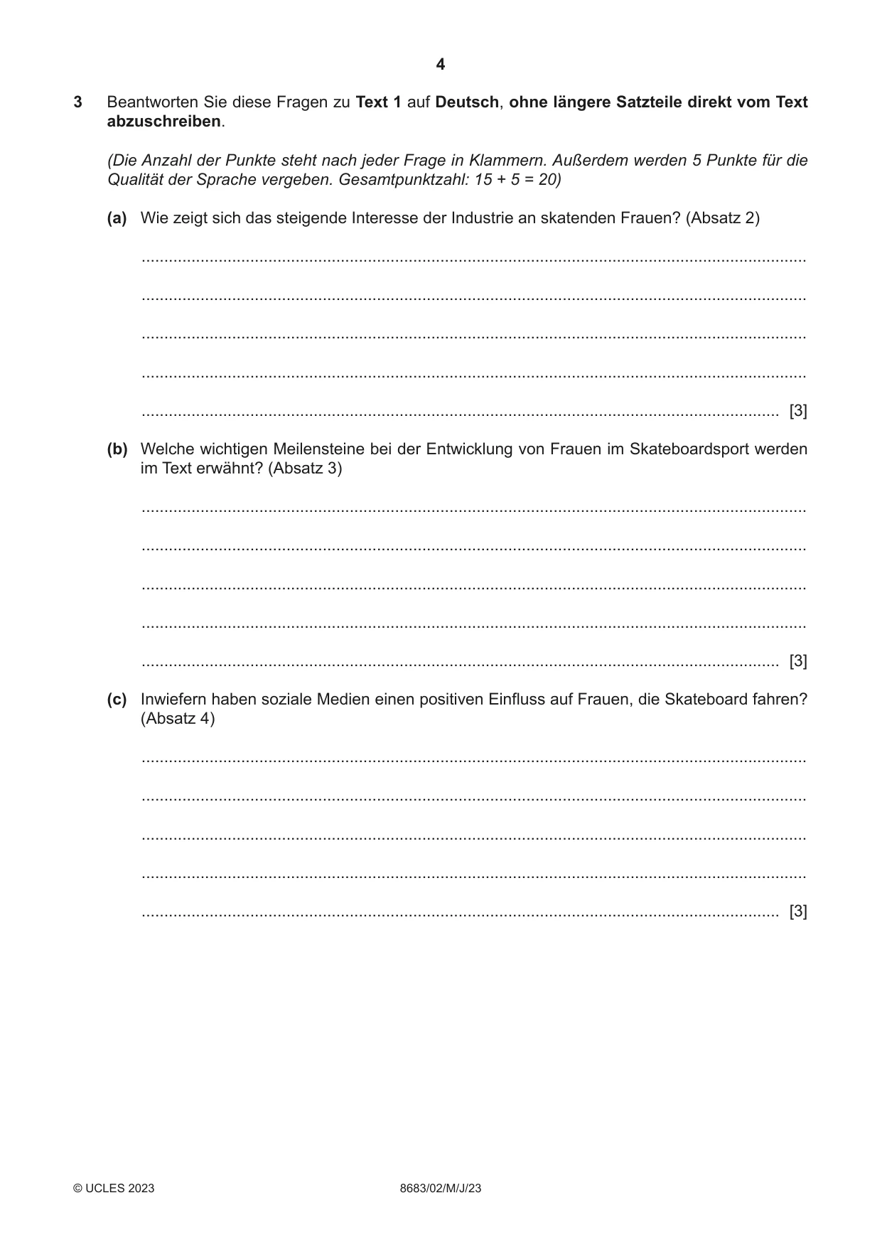 Cambridge A Level German - Language (AS Level only) 8683 2023 May/June Paper 2 · Variant 0 question paper, page 4 of 12