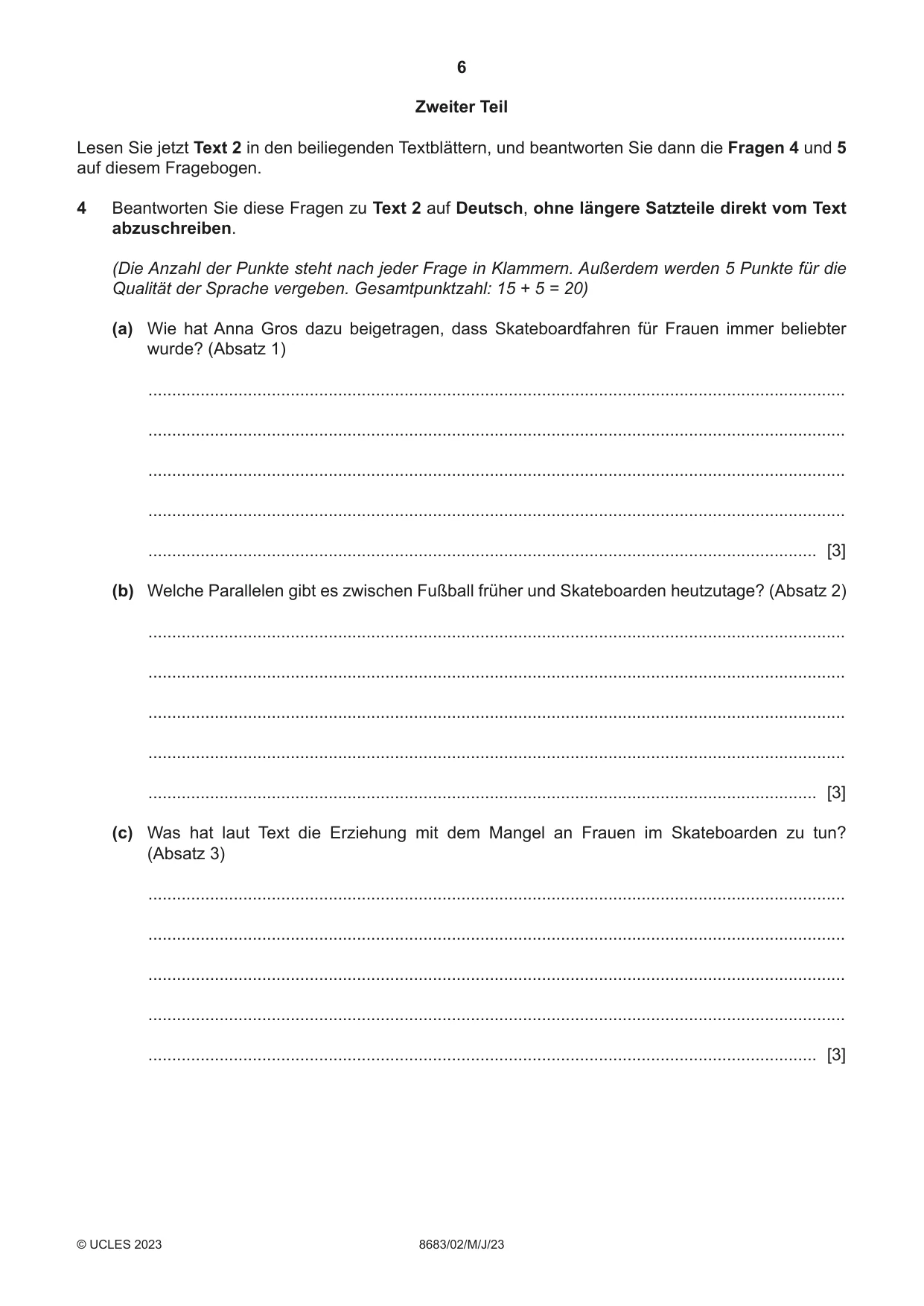 Cambridge A Level German - Language (AS Level only) 8683 2023 May/June Paper 2 · Variant 0 question paper, page 6 of 12