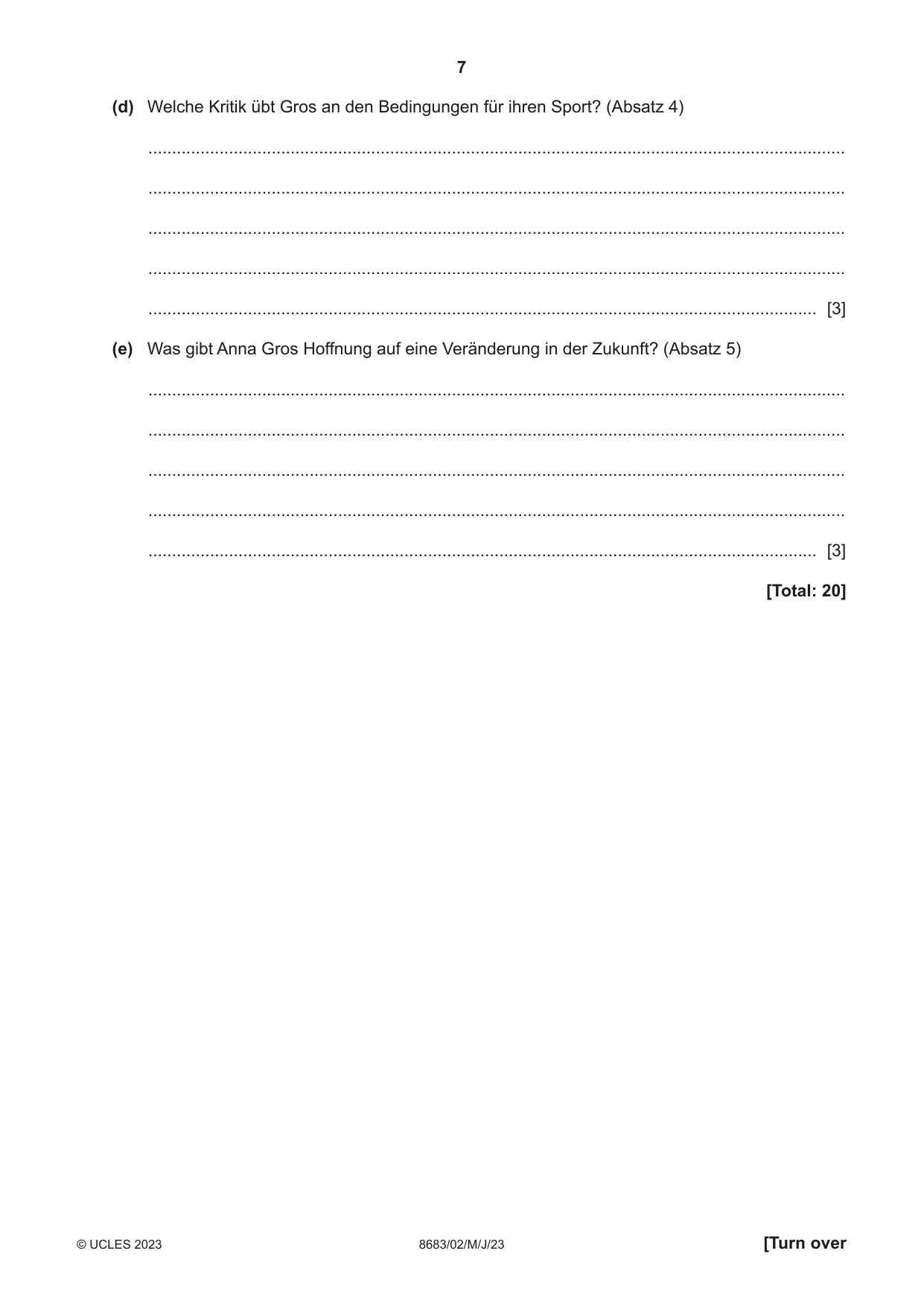 Cambridge A Level German - Language (AS Level only) 8683 2023 May/June Paper 2 · Variant 0 question paper, page 7 of 12