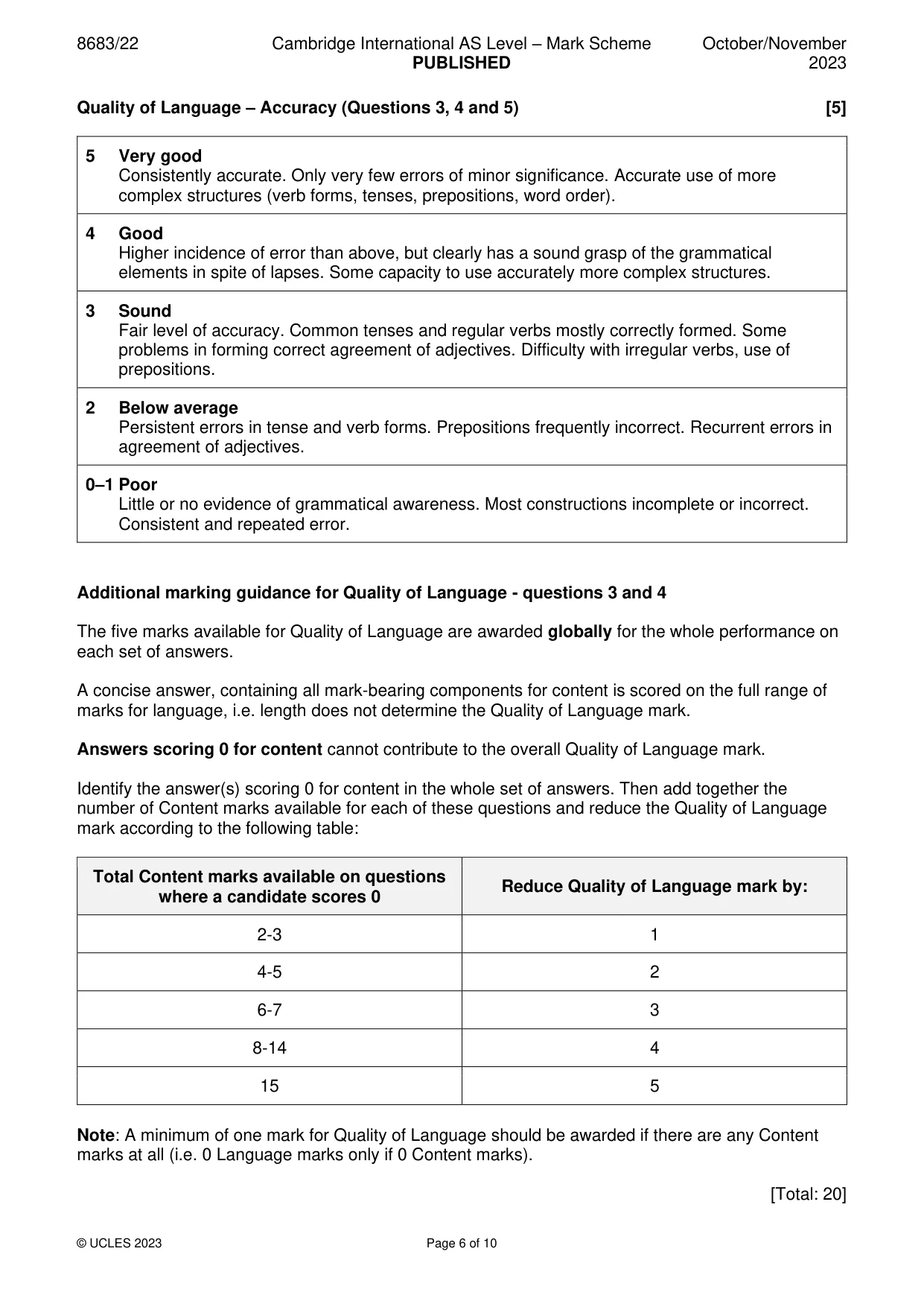 Mark scheme, page 6 of 10