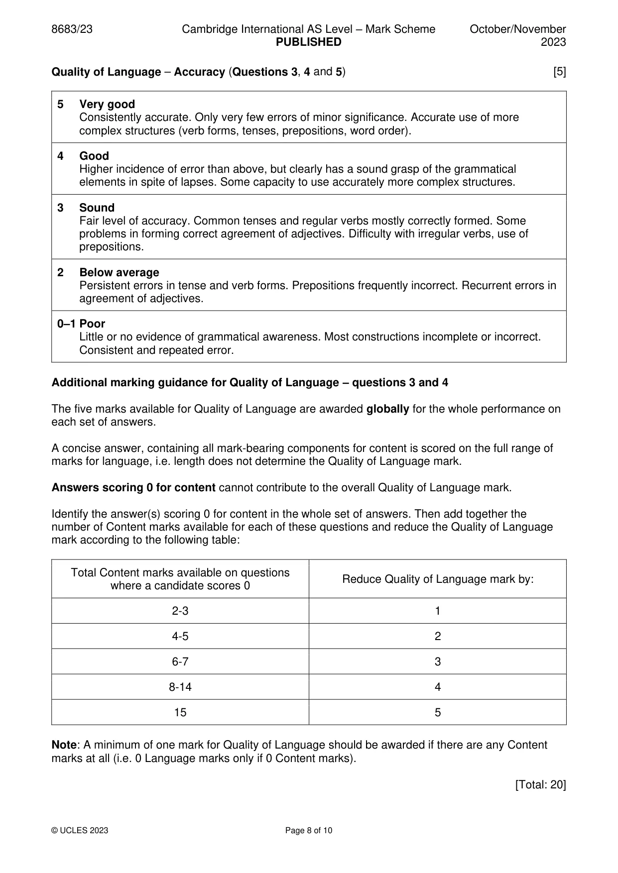 Mark scheme, page 8 of 10