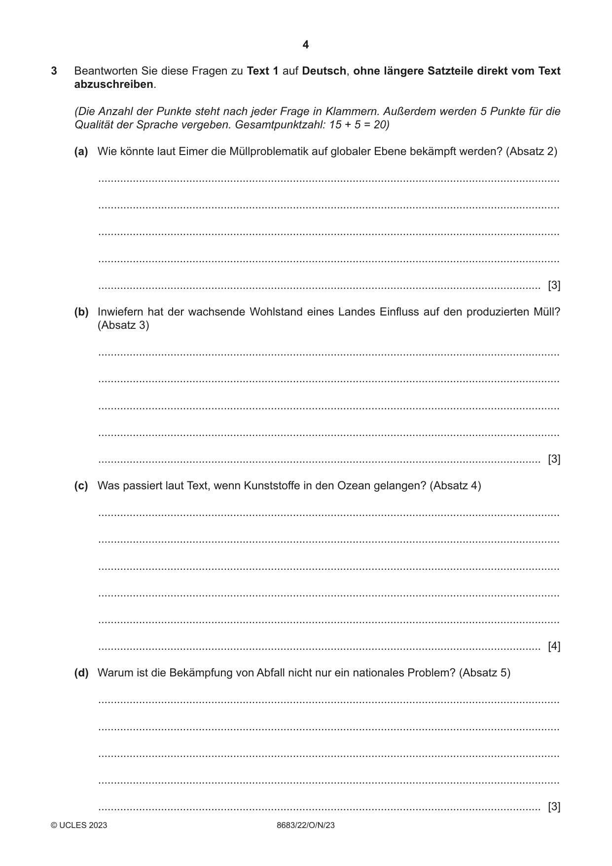 Cambridge A Level German - Language (AS Level only) 8683 2023 Oct/Nov Paper 2 · Variant 2 question paper, page 4 of 12