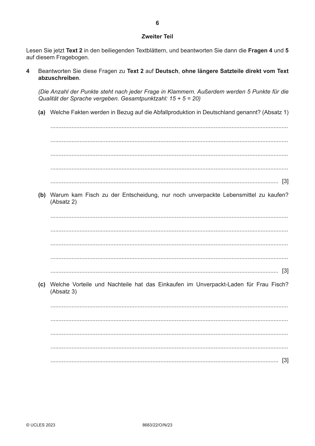 Cambridge A Level German - Language (AS Level only) 8683 2023 Oct/Nov Paper 2 · Variant 2 question paper, page 6 of 12