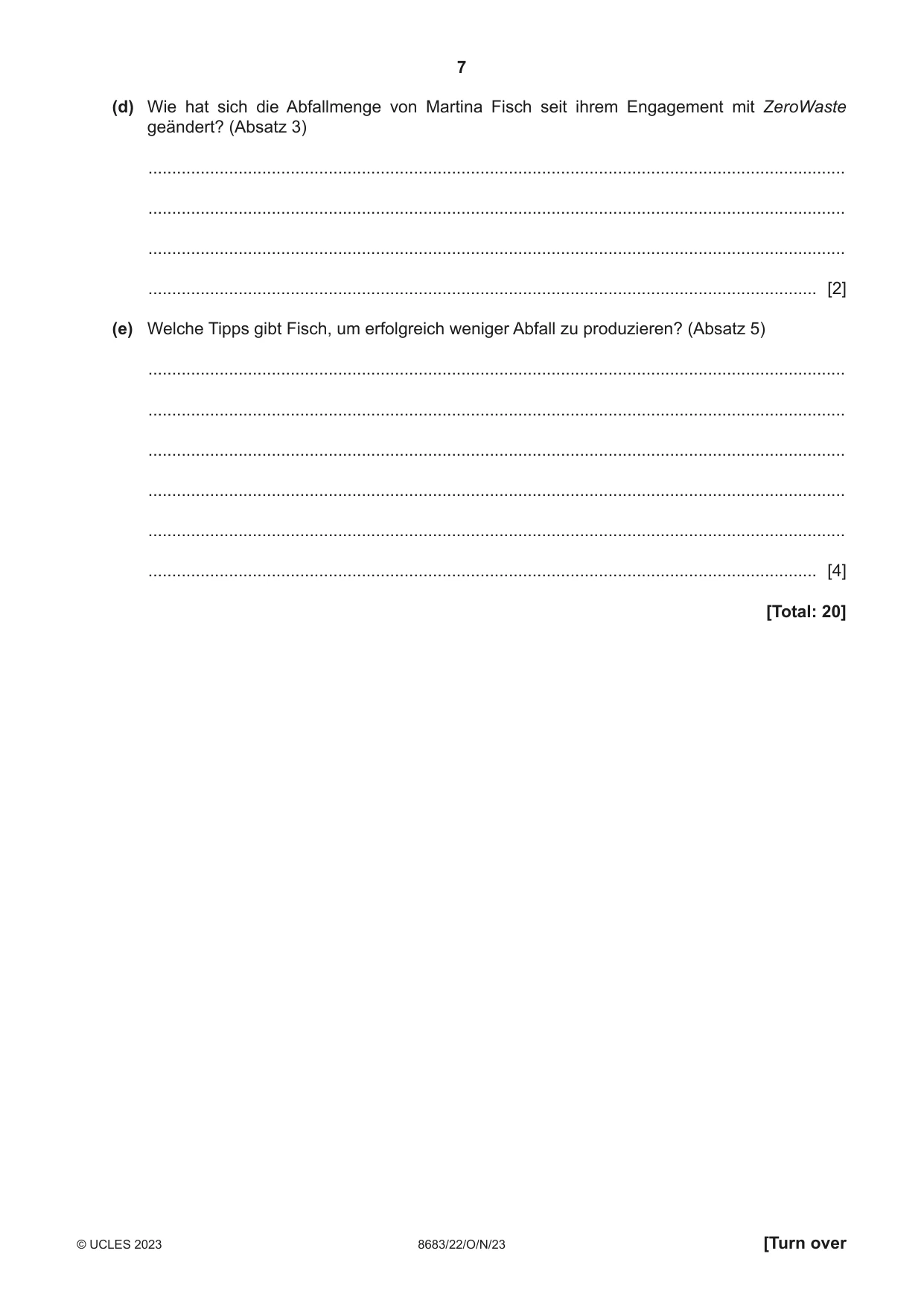 Cambridge A Level German - Language (AS Level only) 8683 2023 Oct/Nov Paper 2 · Variant 2 question paper, page 7 of 12