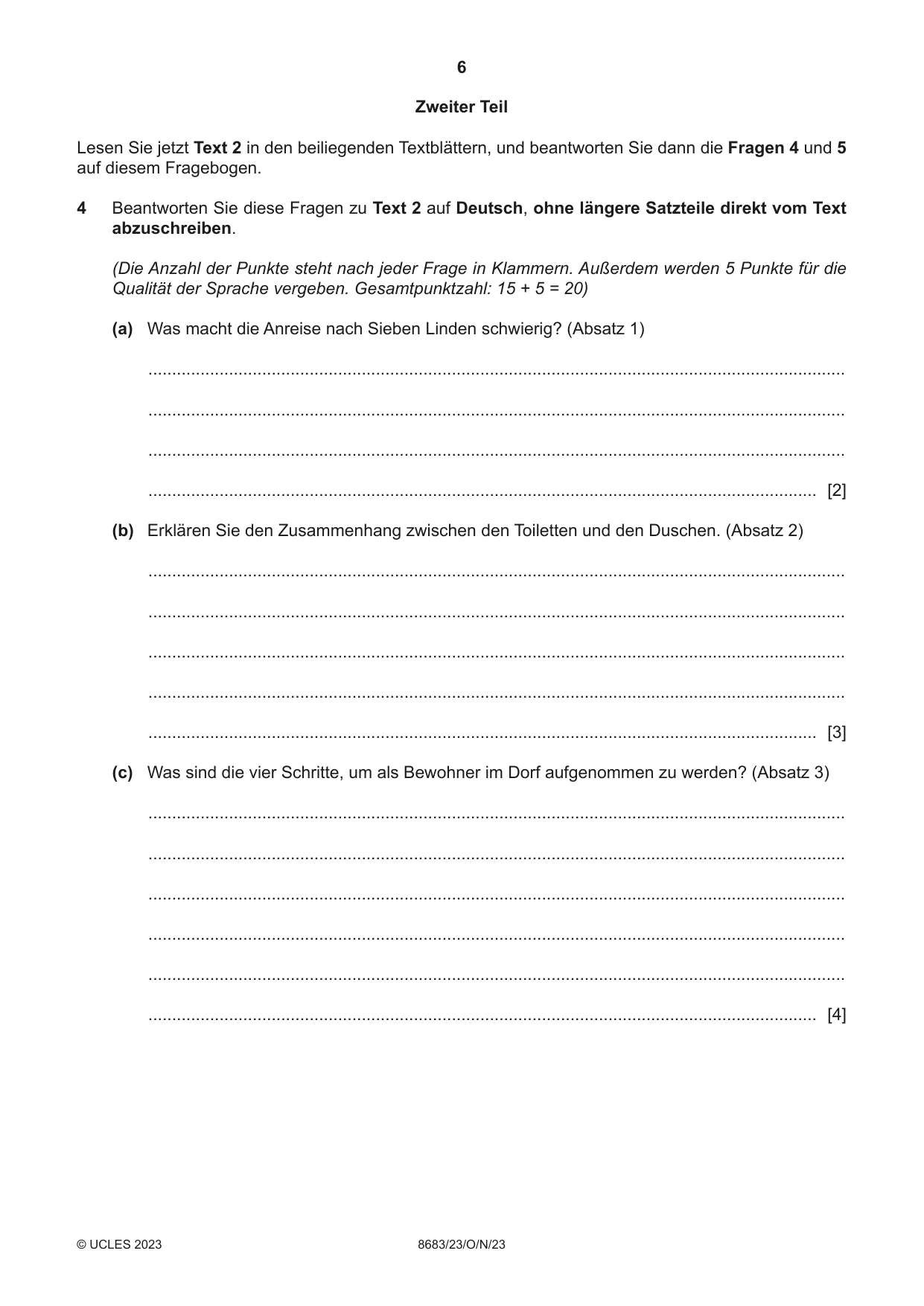 Cambridge A Level German - Language (AS Level only) 8683 2023 Oct/Nov Paper 2 · Variant 3 question paper, page 6 of 12