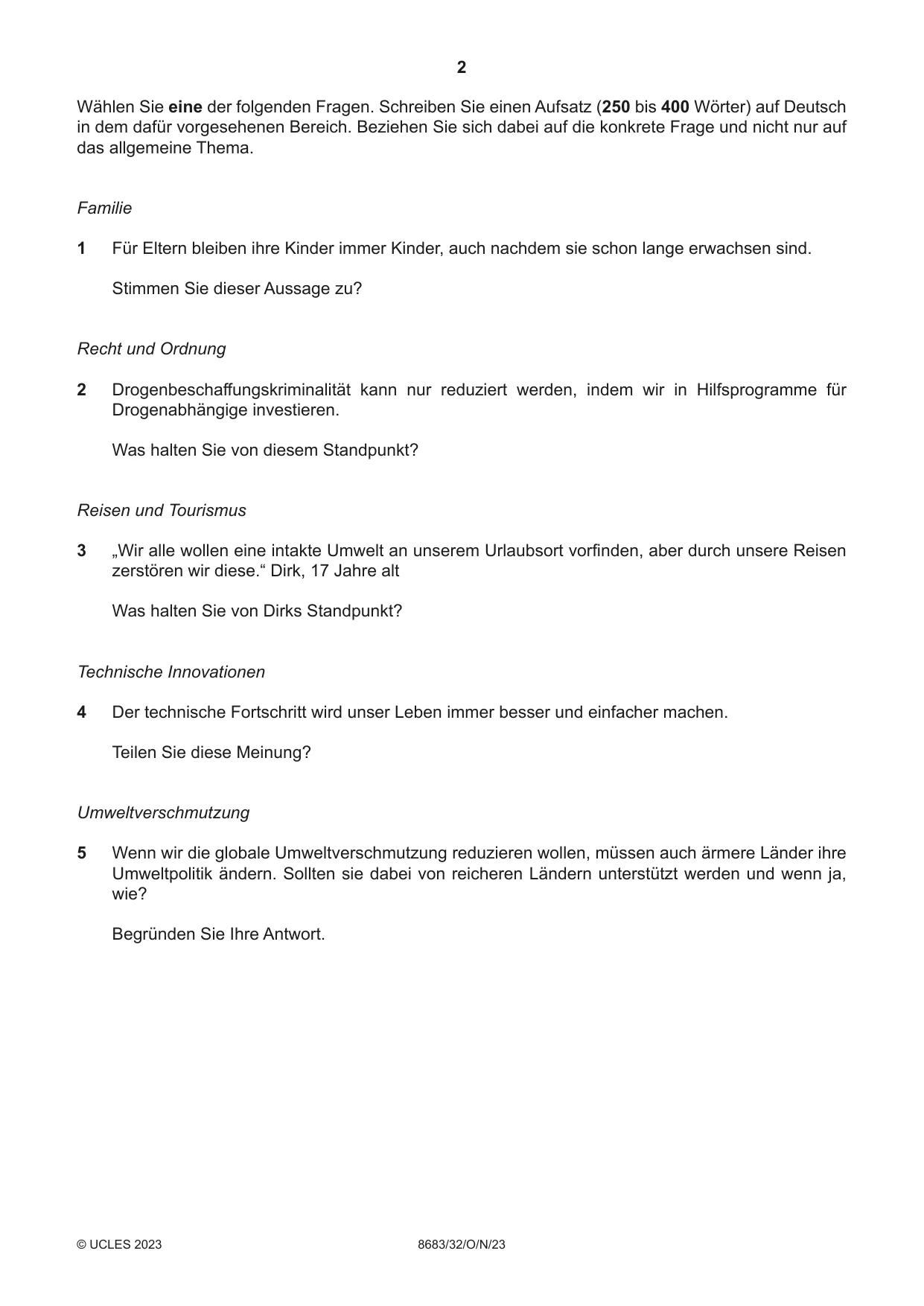 Cambridge A Level German - Language (AS Level only) 8683 2023 Oct/Nov Paper 3 · Variant 2 question paper, page 2 of 8