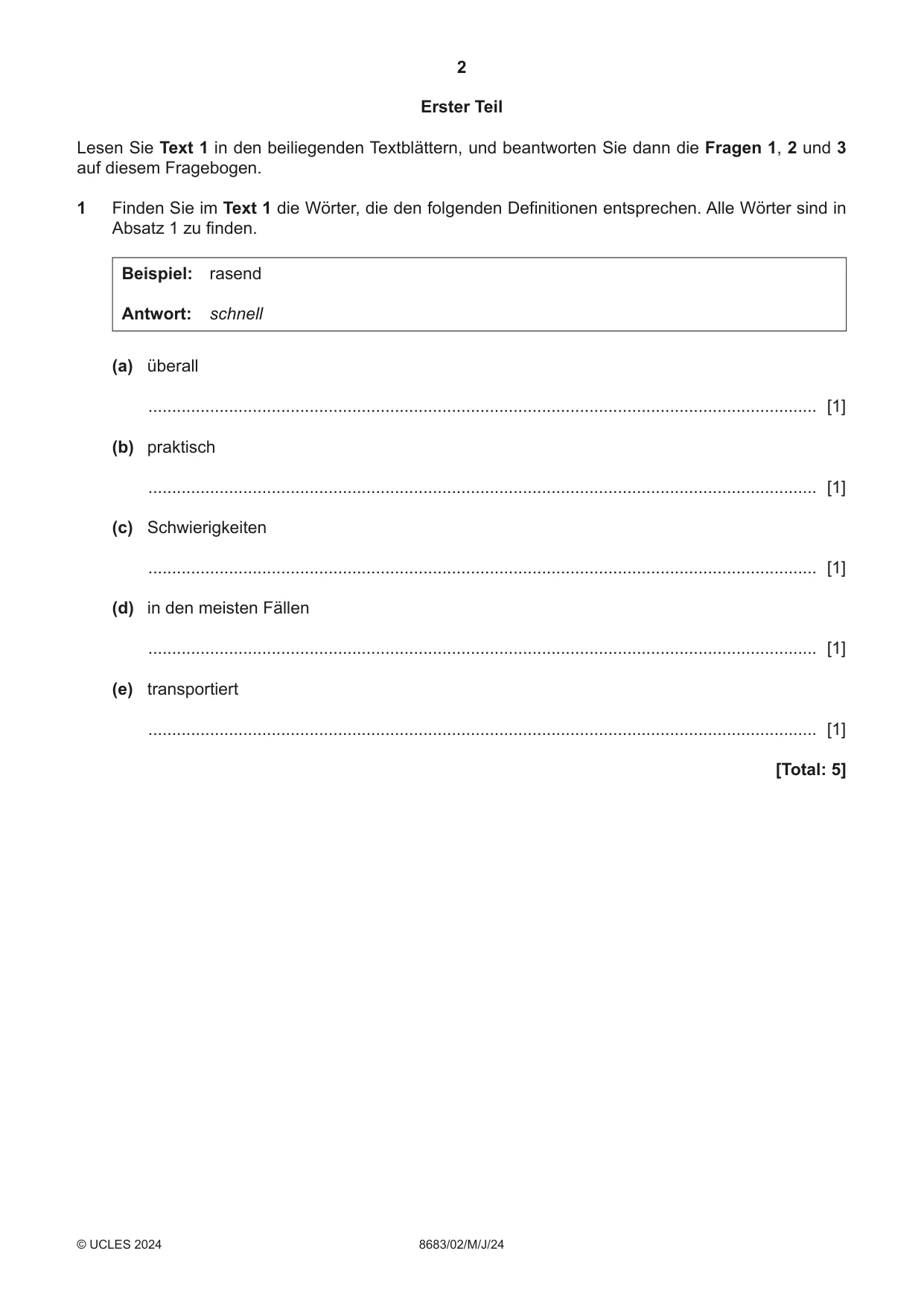 Cambridge A Level German - Language (AS Level only) 8683 2024 May/June Paper 2 · Variant 0 question paper, page 2 of 12