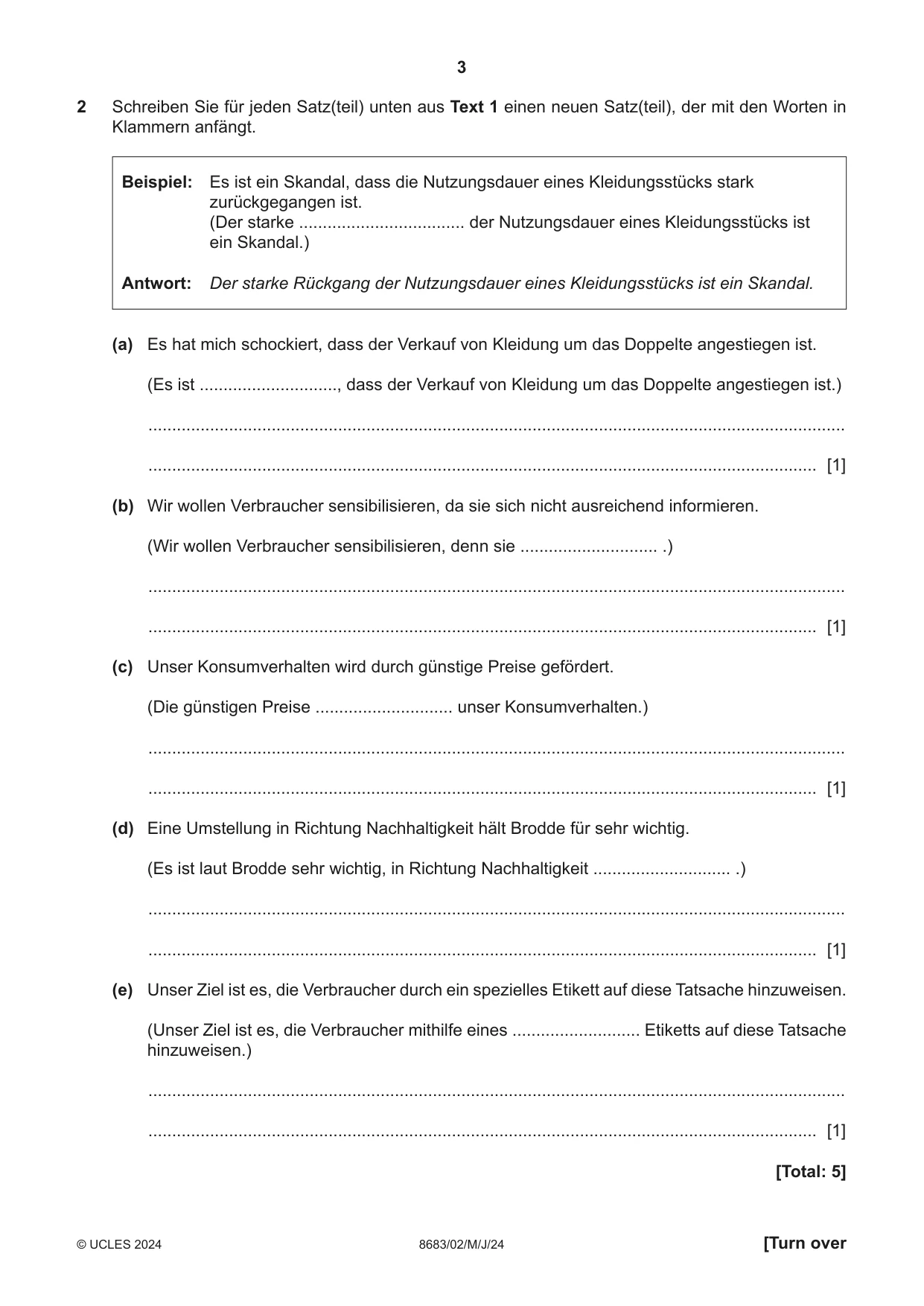 Cambridge A Level German - Language (AS Level only) 8683 2024 May/June Paper 2 · Variant 0 question paper, page 3 of 12