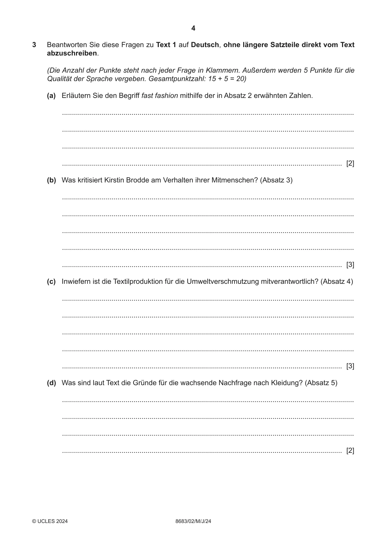 Cambridge A Level German - Language (AS Level only) 8683 2024 May/June Paper 2 · Variant 0 question paper, page 4 of 12