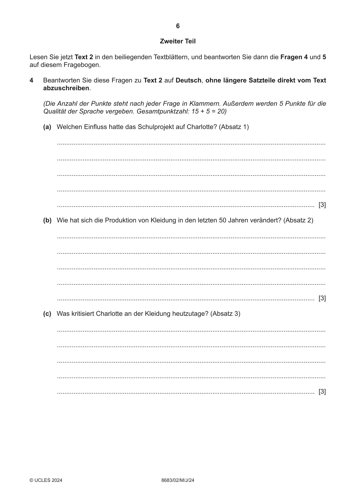 Cambridge A Level German - Language (AS Level only) 8683 2024 May/June Paper 2 · Variant 0 question paper, page 6 of 12