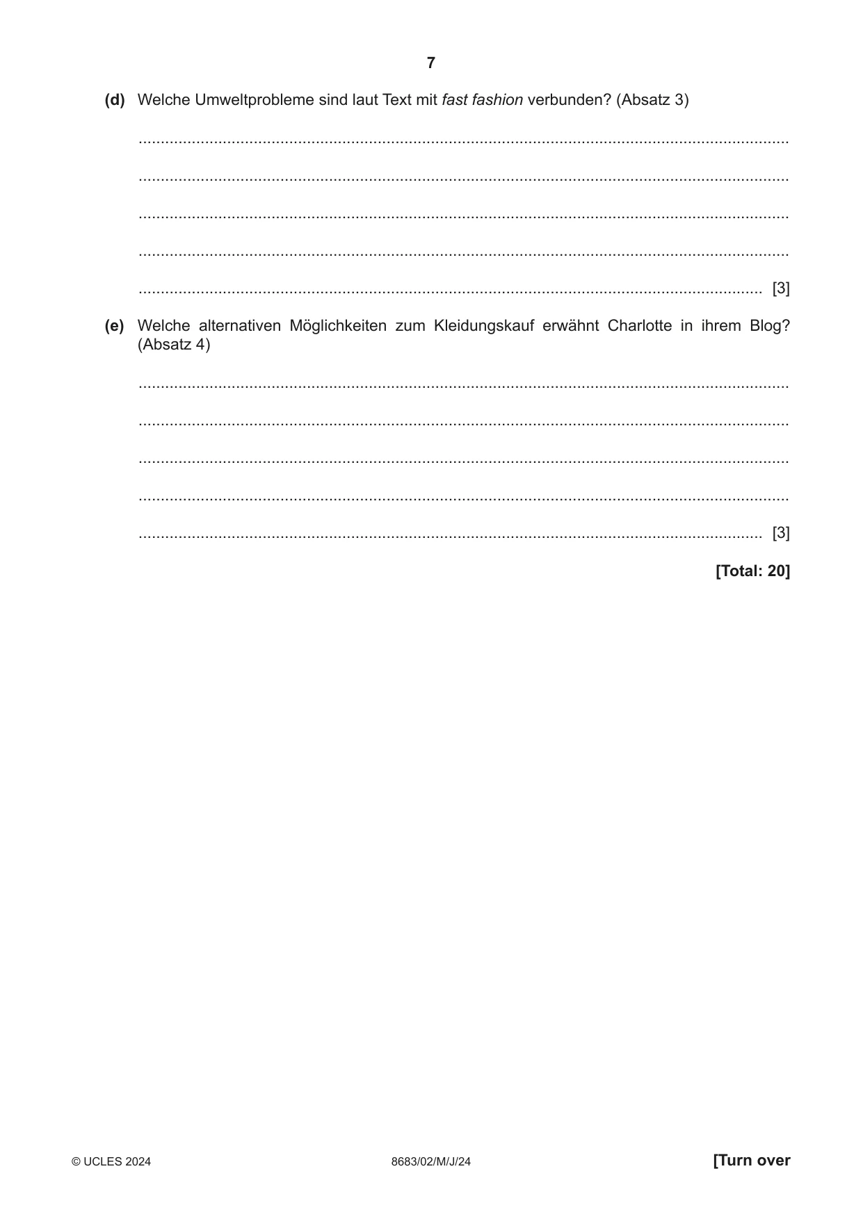 Cambridge A Level German - Language (AS Level only) 8683 2024 May/June Paper 2 · Variant 0 question paper, page 7 of 12