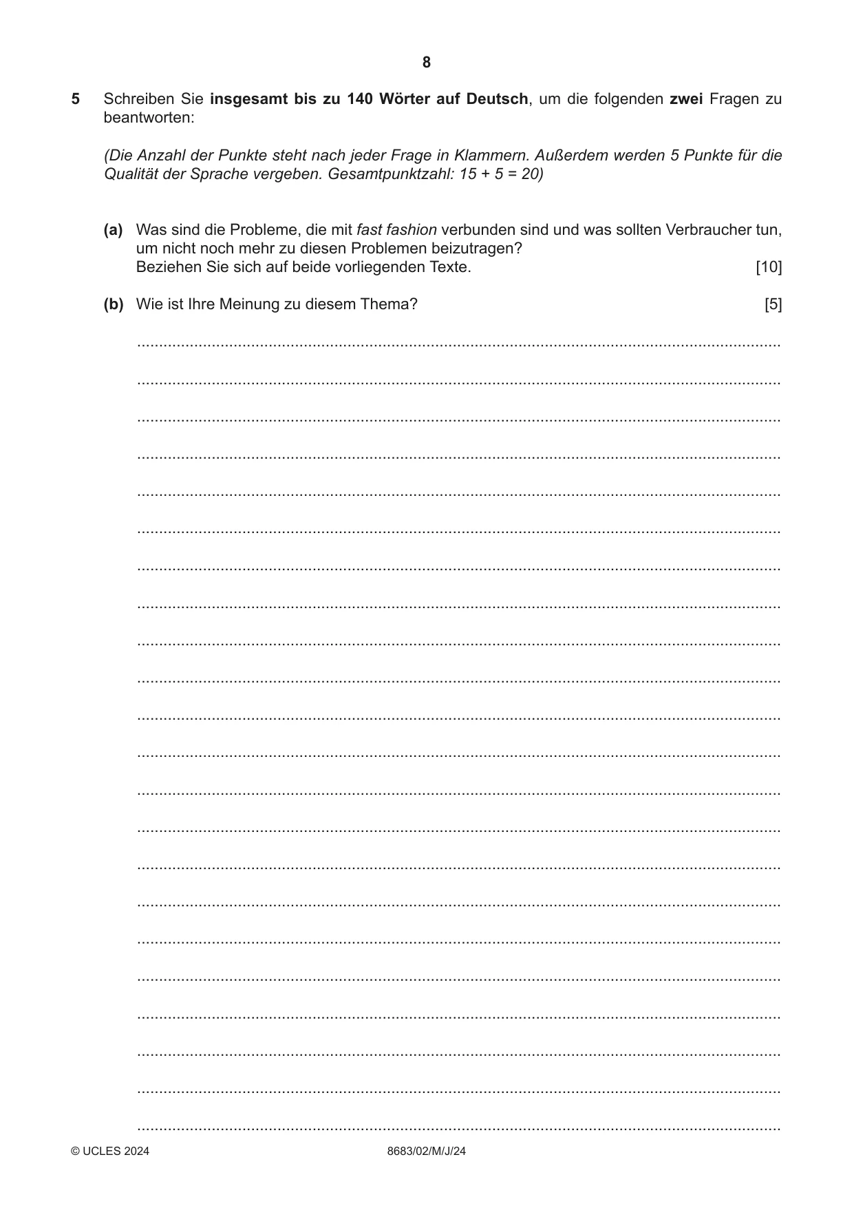 Cambridge A Level German - Language (AS Level only) 8683 2024 May/June Paper 2 · Variant 0 question paper, page 8 of 12