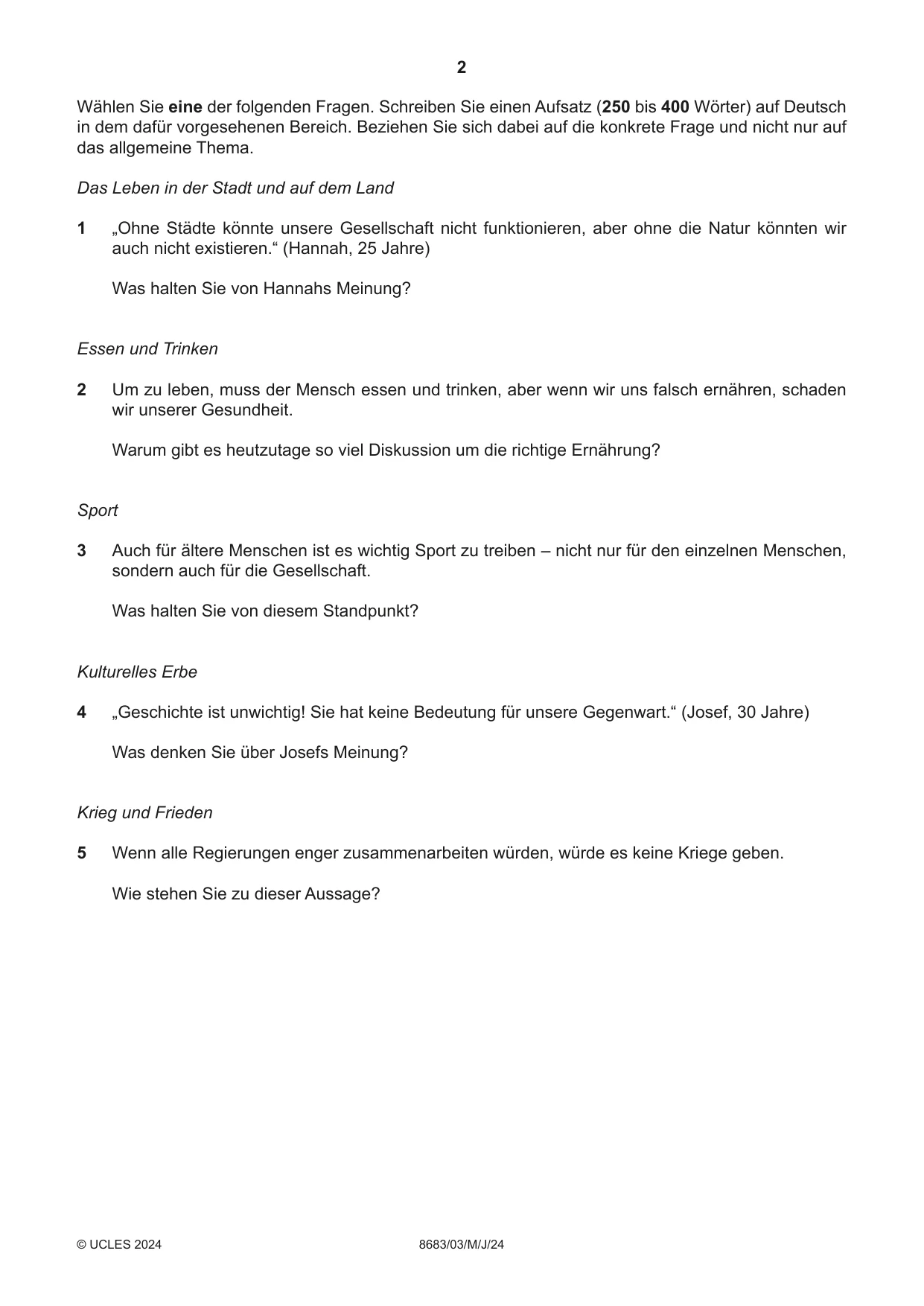 Cambridge A Level German - Language (AS Level only) 8683 2024 May/June Paper 3 · Variant 0 question paper, page 2 of 8