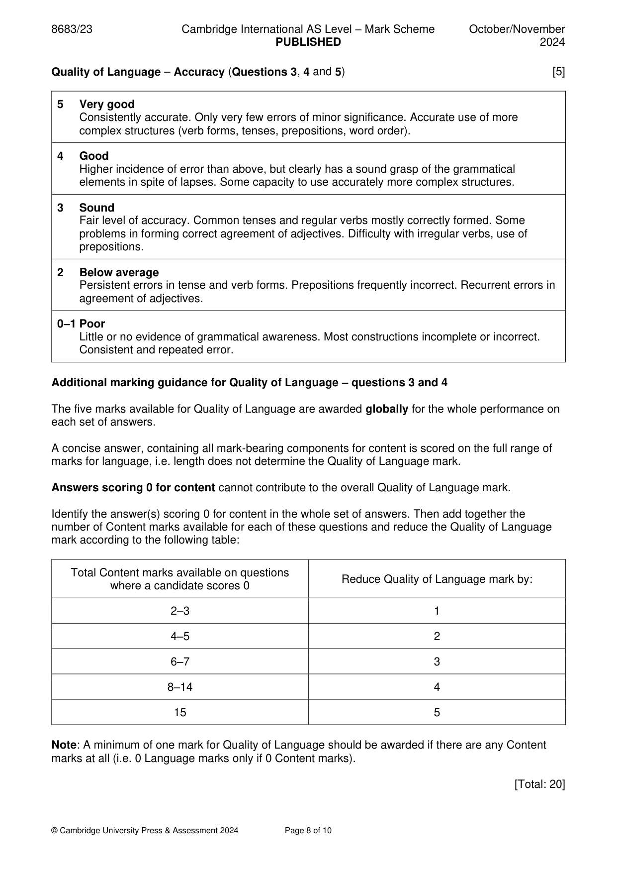 Mark scheme, page 8 of 10