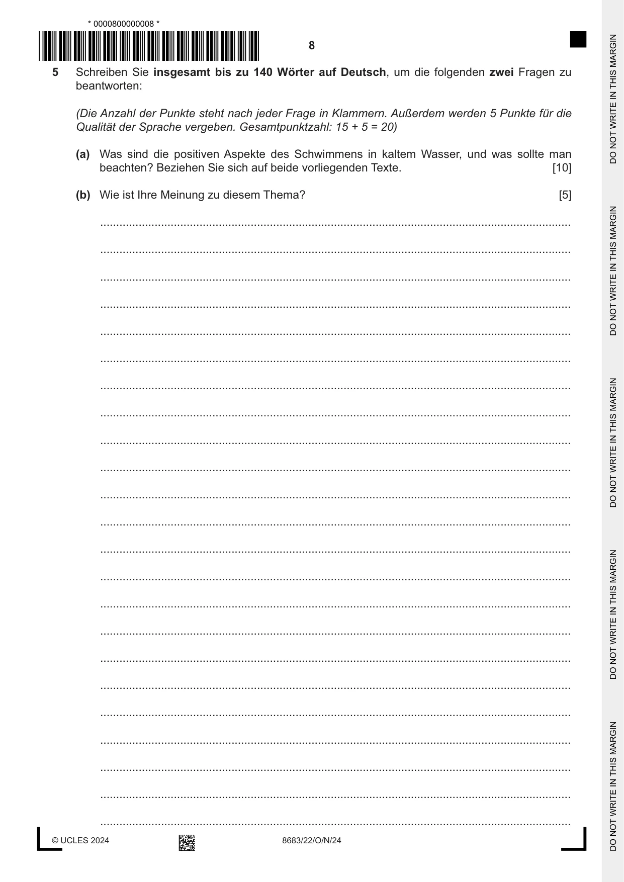 Cambridge A Level German - Language (AS Level only) 8683 2024 Oct/Nov Paper 2 · Variant 2 question paper, page 8 of 12