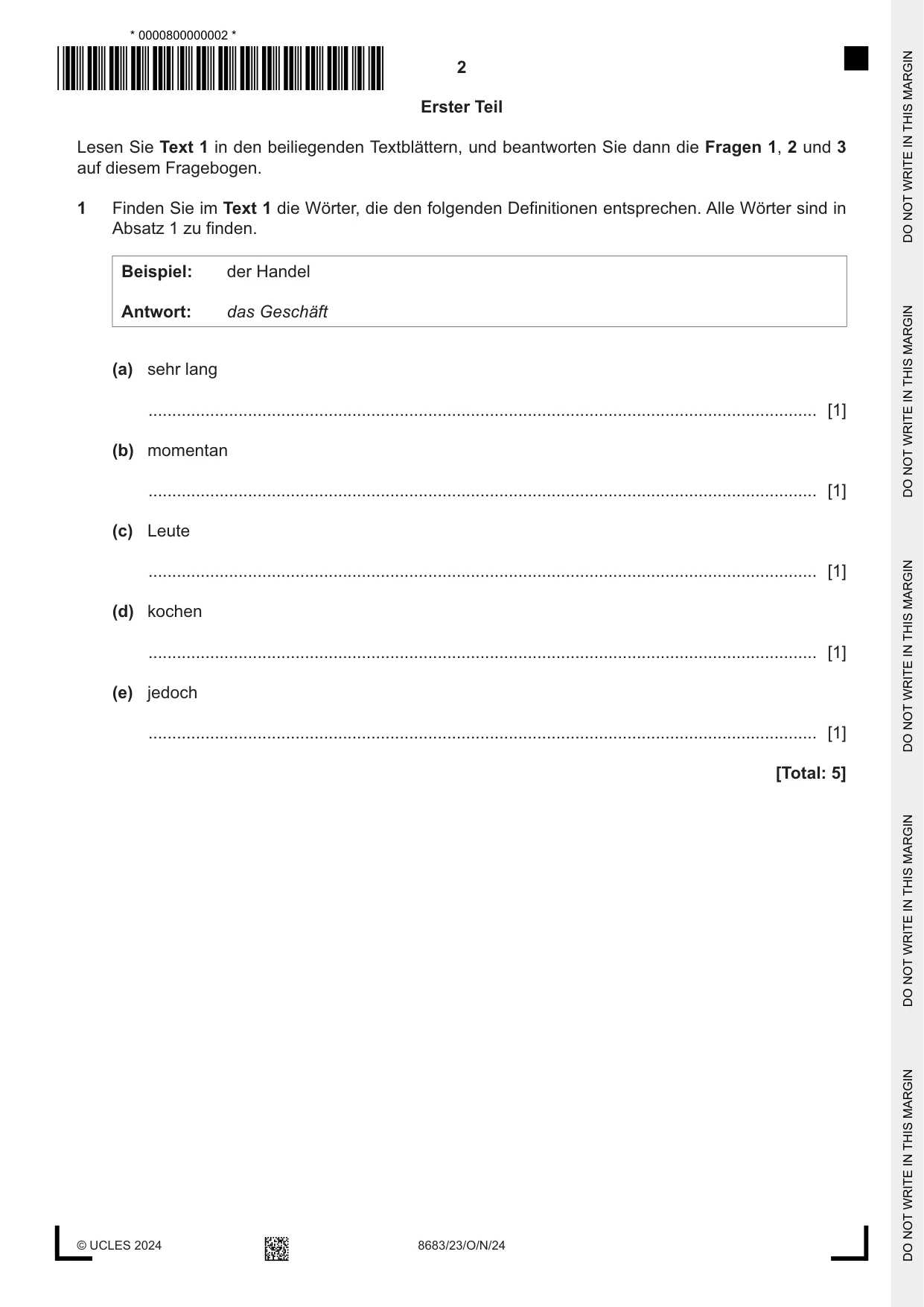 Cambridge A Level German - Language (AS Level only) 8683 2024 Oct/Nov Paper 2 · Variant 3 question paper, page 2 of 12
