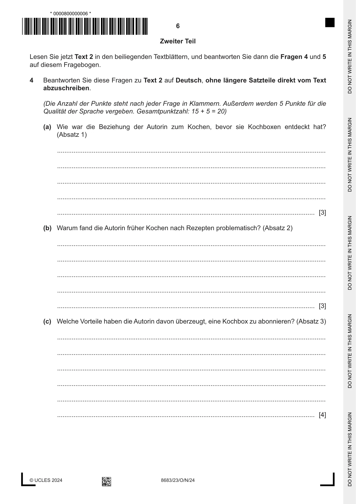 Cambridge A Level German - Language (AS Level only) 8683 2024 Oct/Nov Paper 2 · Variant 3 question paper, page 6 of 12
