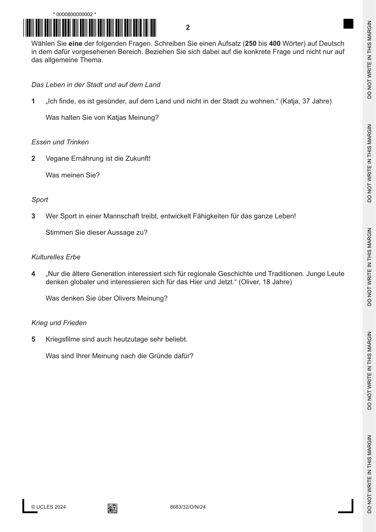 Cambridge A Level German - Language (AS Level only) 8683 2024 Oct/Nov Paper 3 · Variant 2 question paper, page 2 of 8