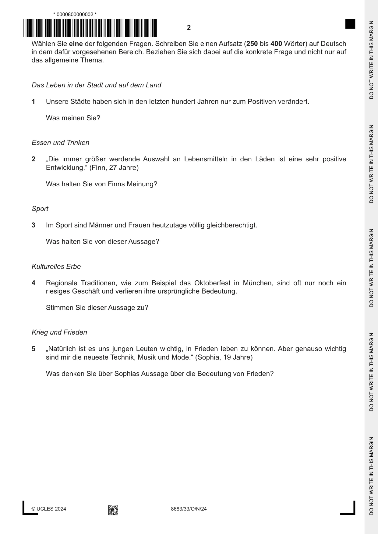 Cambridge A Level German - Language (AS Level only) 8683 2024 Oct/Nov Paper 3 · Variant 3 question paper, page 2 of 8