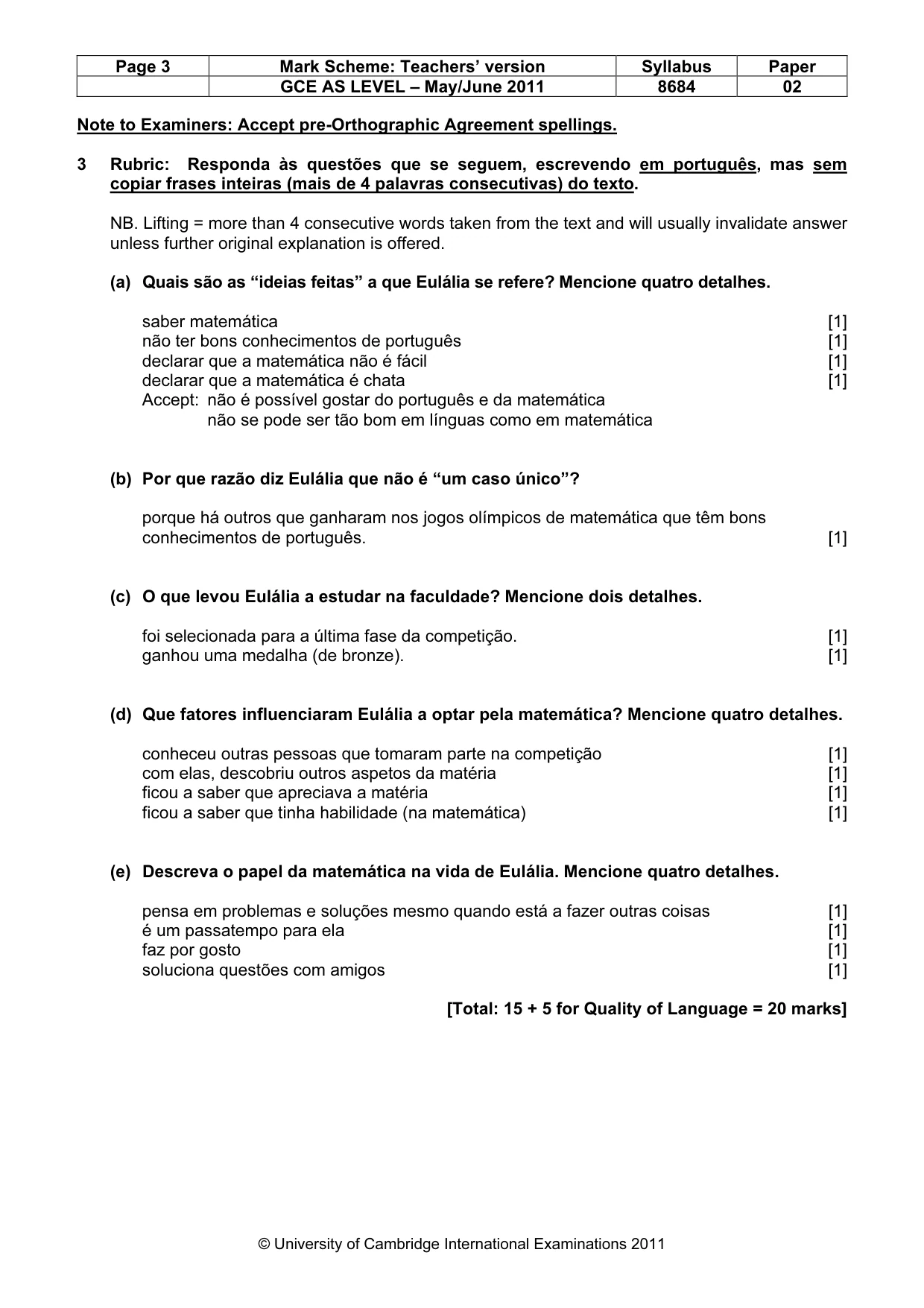 Mark scheme, page 3 of 8