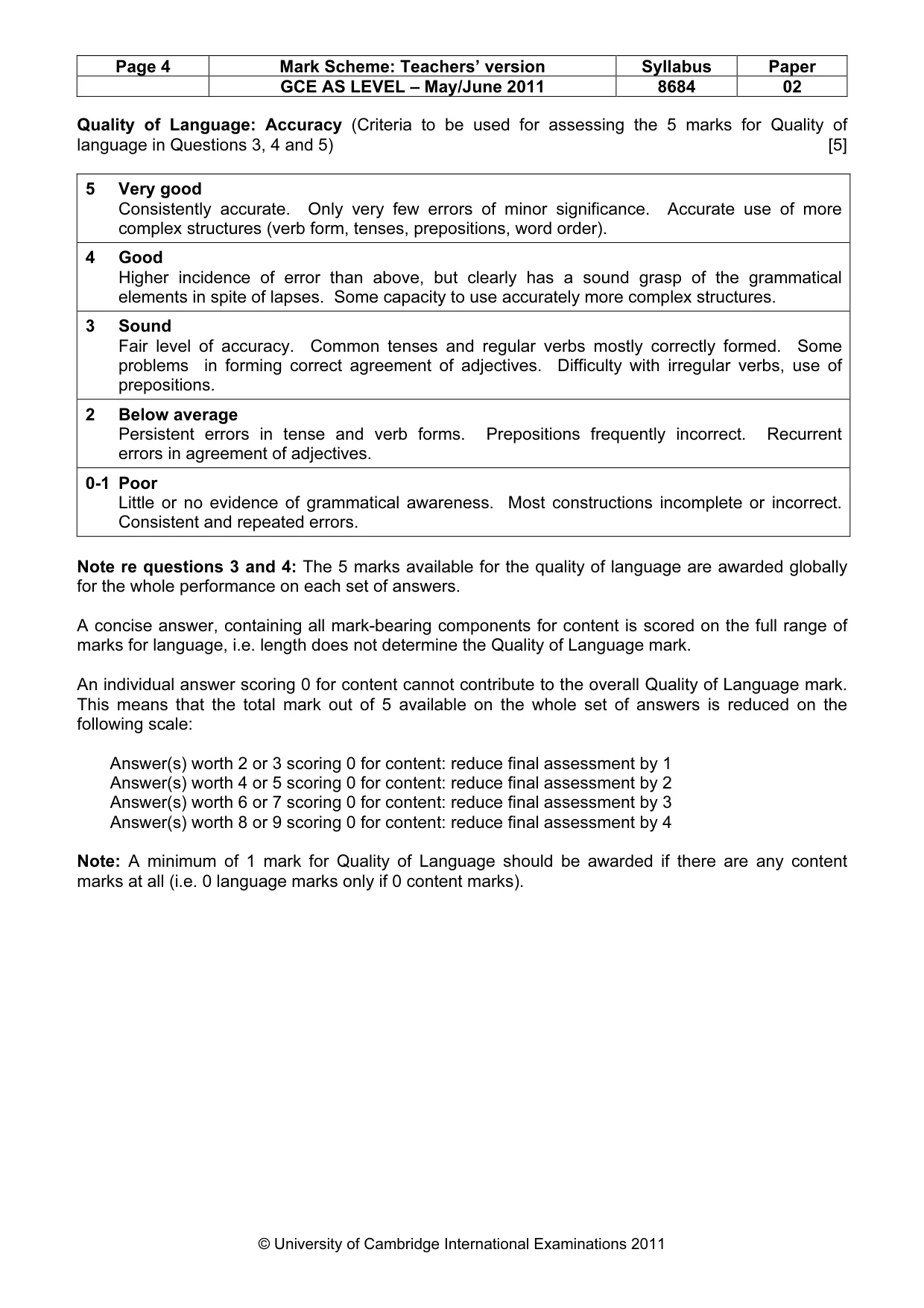 Mark scheme, page 4 of 8