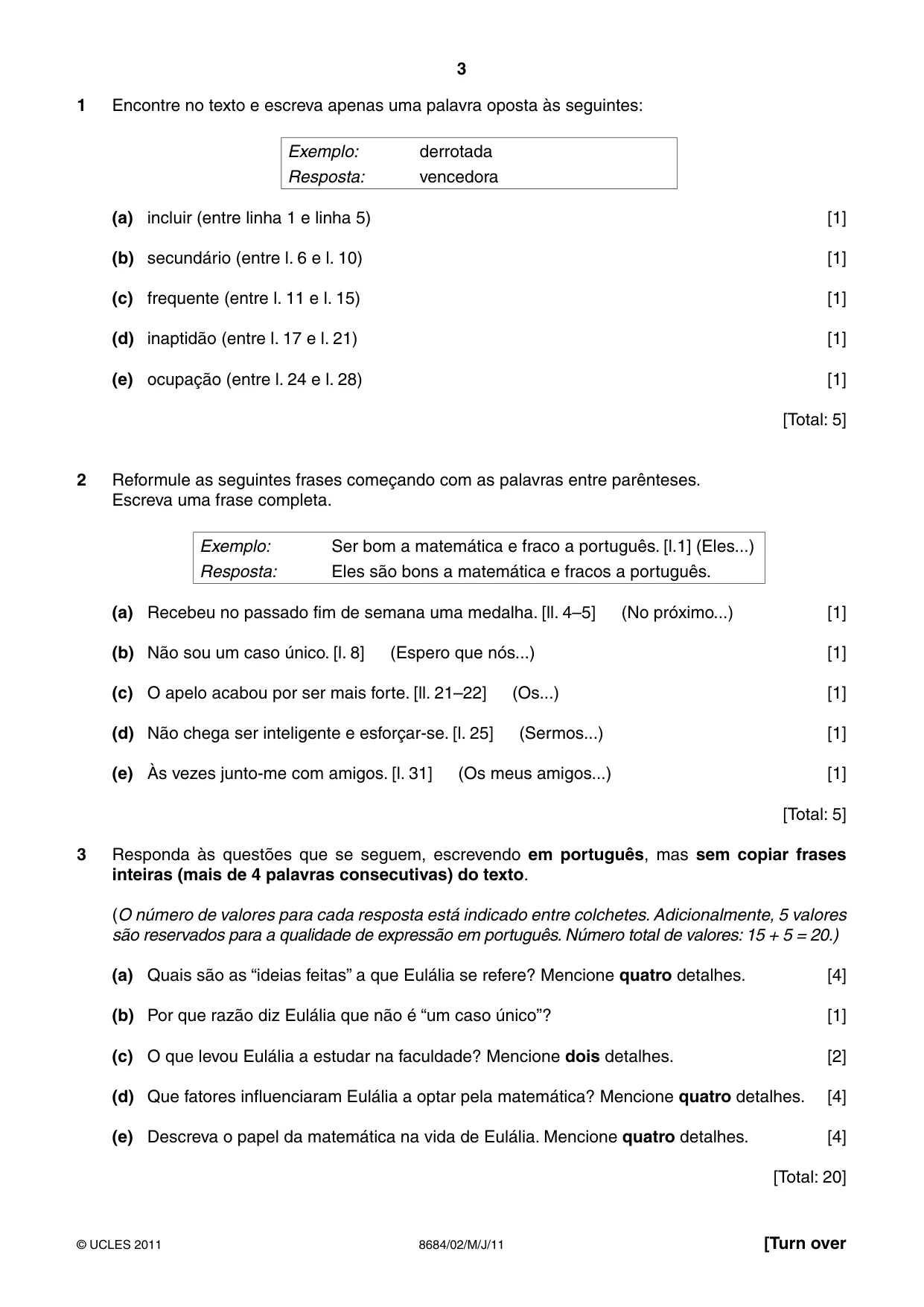 Cambridge A Level Portuguese - Language (AS Level only) 8684 2011 May/June Paper 2 · Variant 1 question paper, page 3 of 8