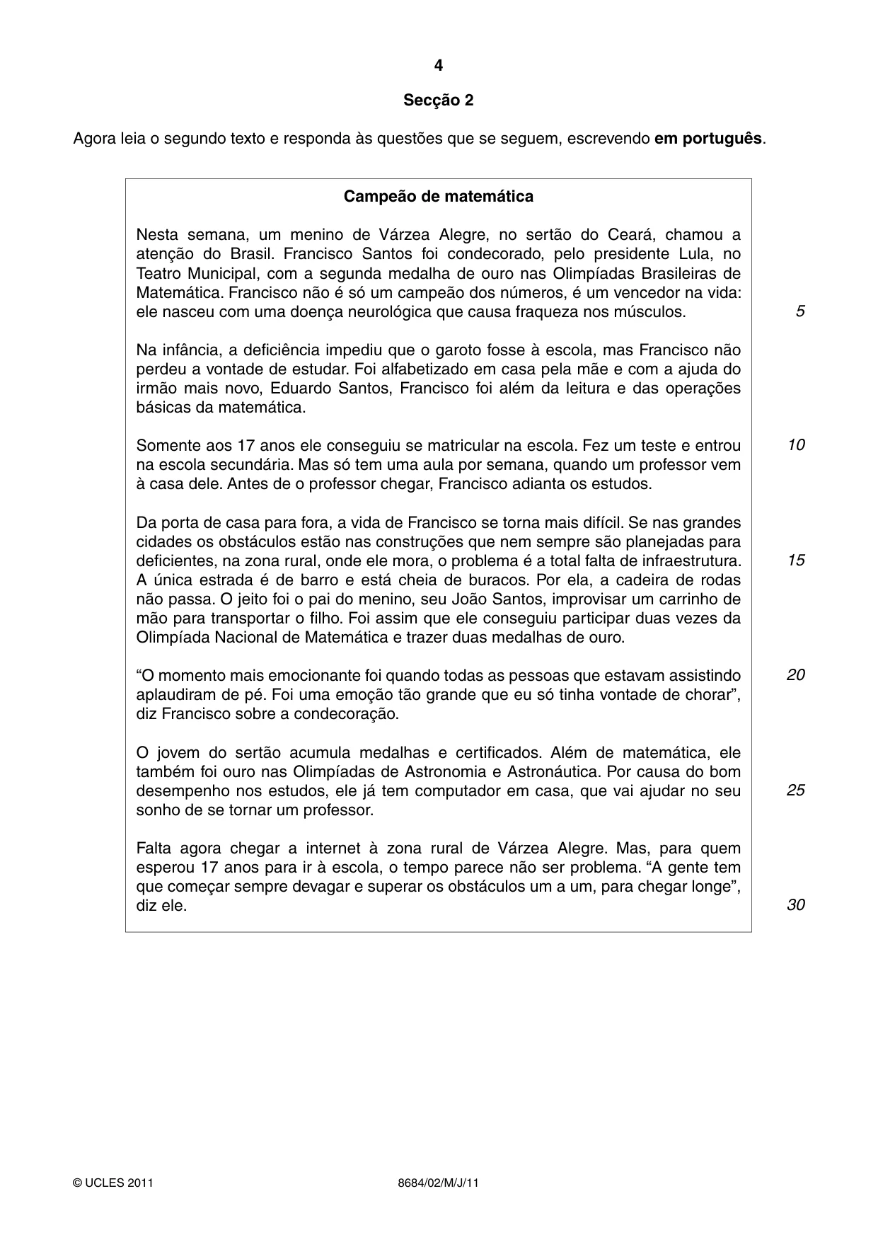 Cambridge A Level Portuguese - Language (AS Level only) 8684 2011 May/June Paper 2 · Variant 1 question paper, page 4 of 8