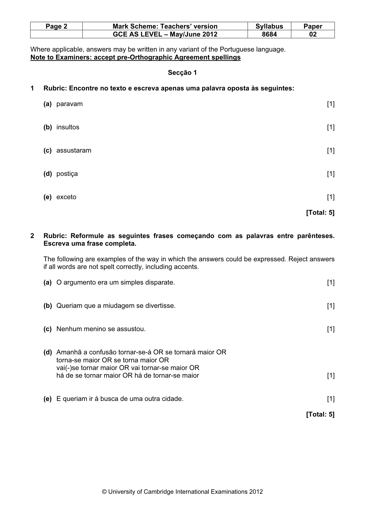 Mark scheme, page 2 of 8